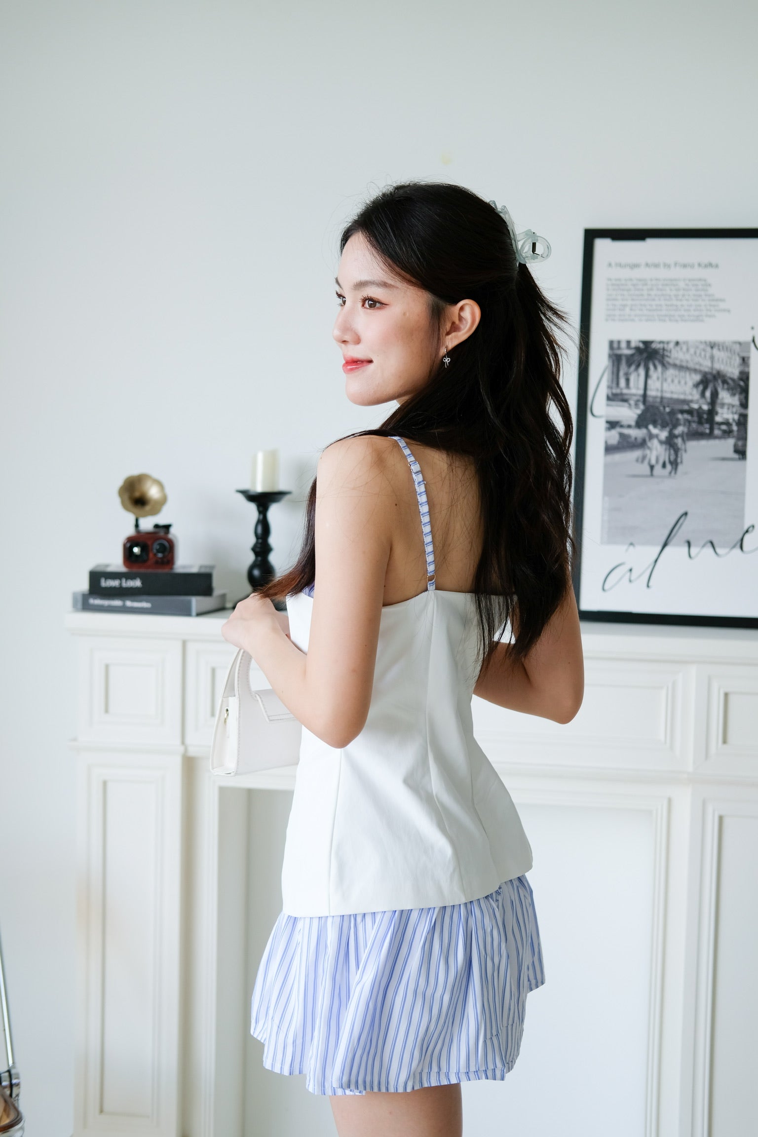 Camie Stripes Contrast Dress (White Blue Stripes)