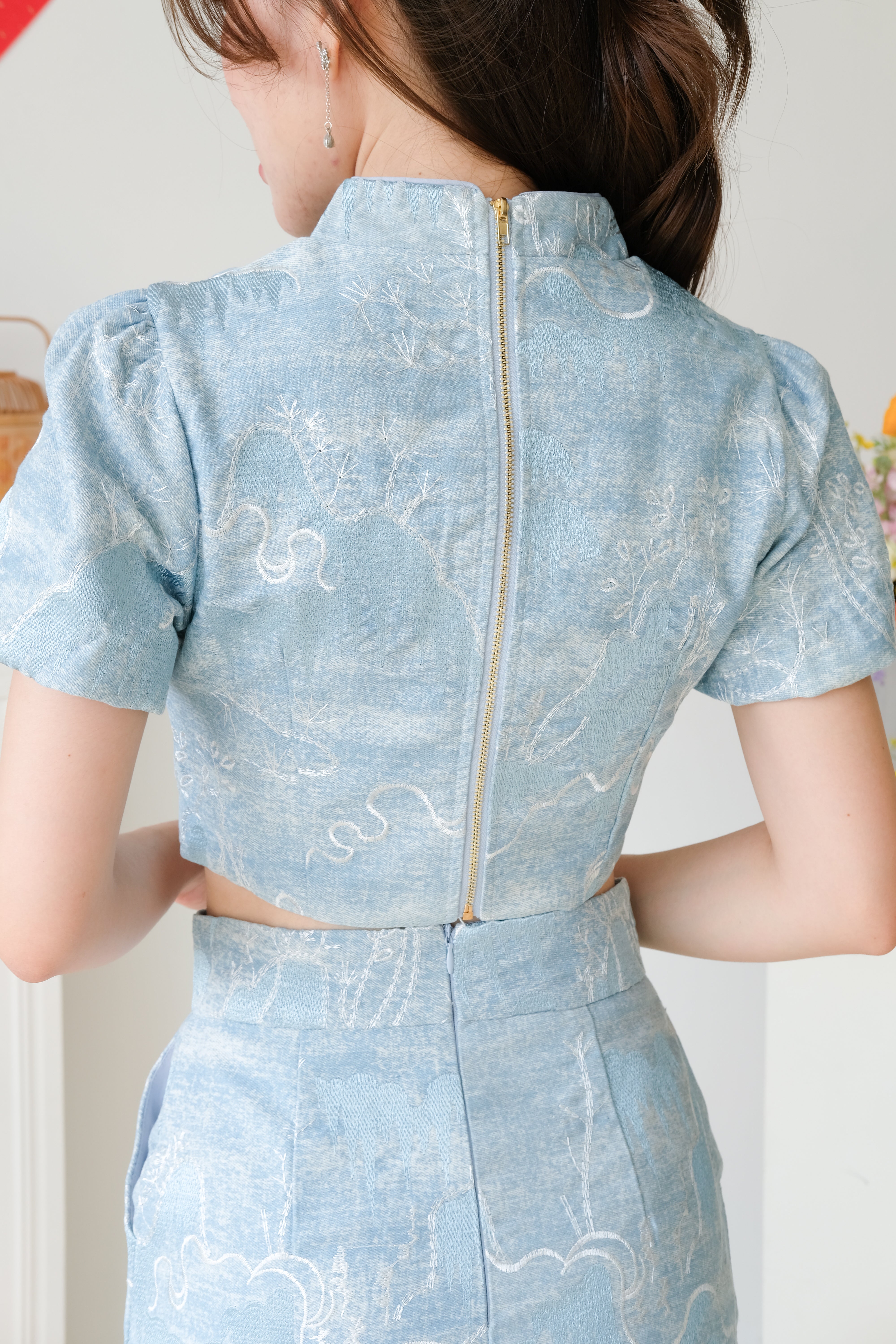 Bing Shan Modern Denim Cheongsam Set (Ice Blue)