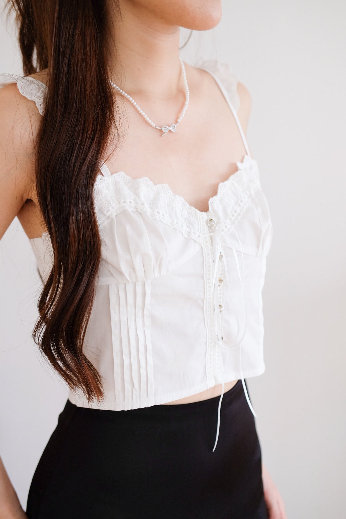 Belle Eyelet Coquette Crop Top (White)