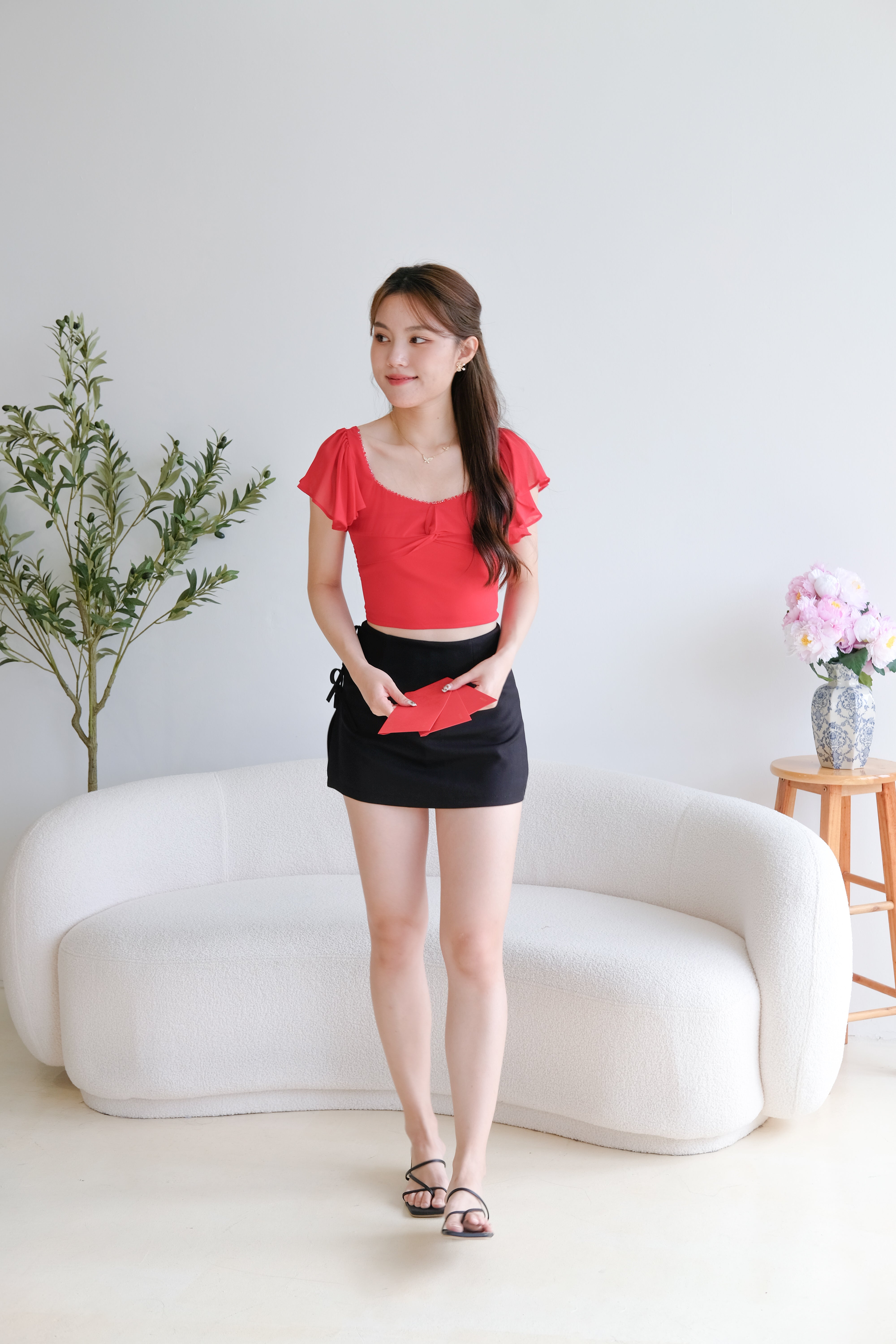 Lisette Flutter Crop Top (Red)