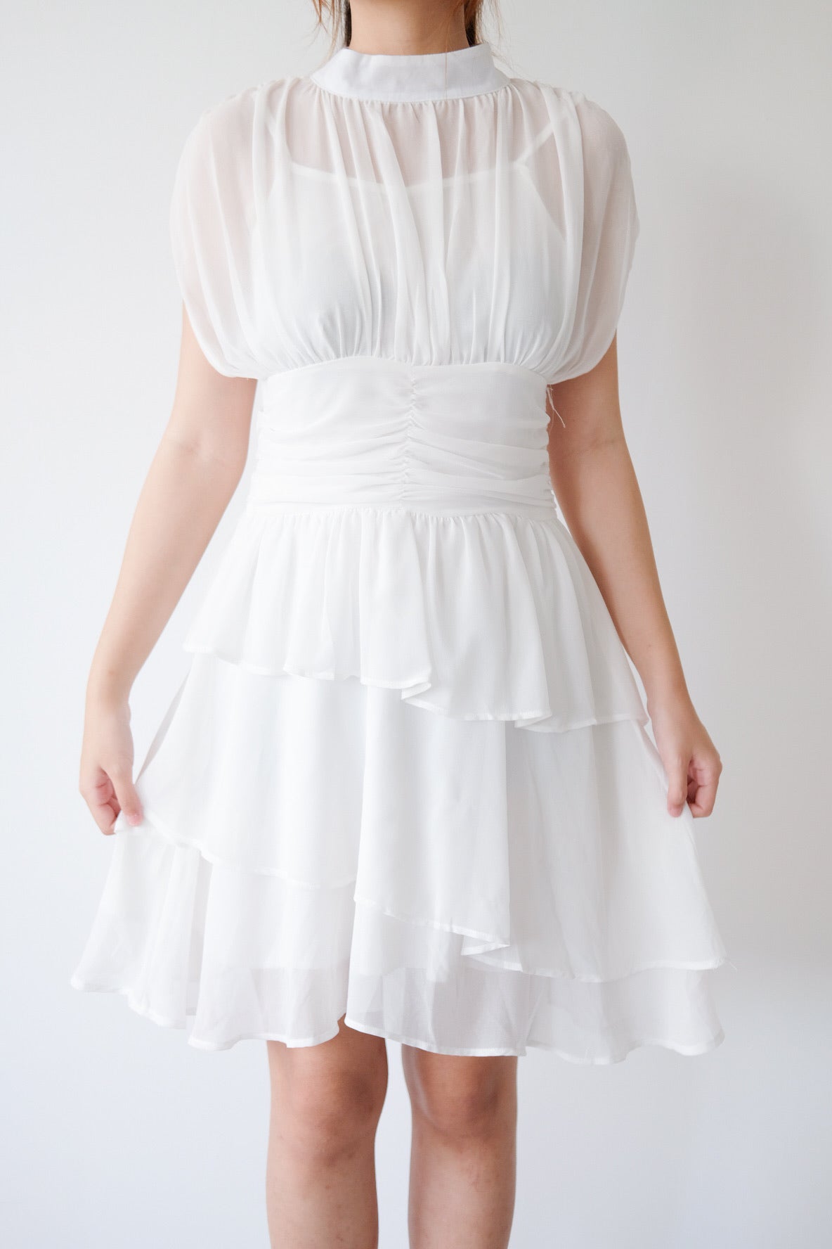 Faux Two-Piece White Ruffle Mini Dress