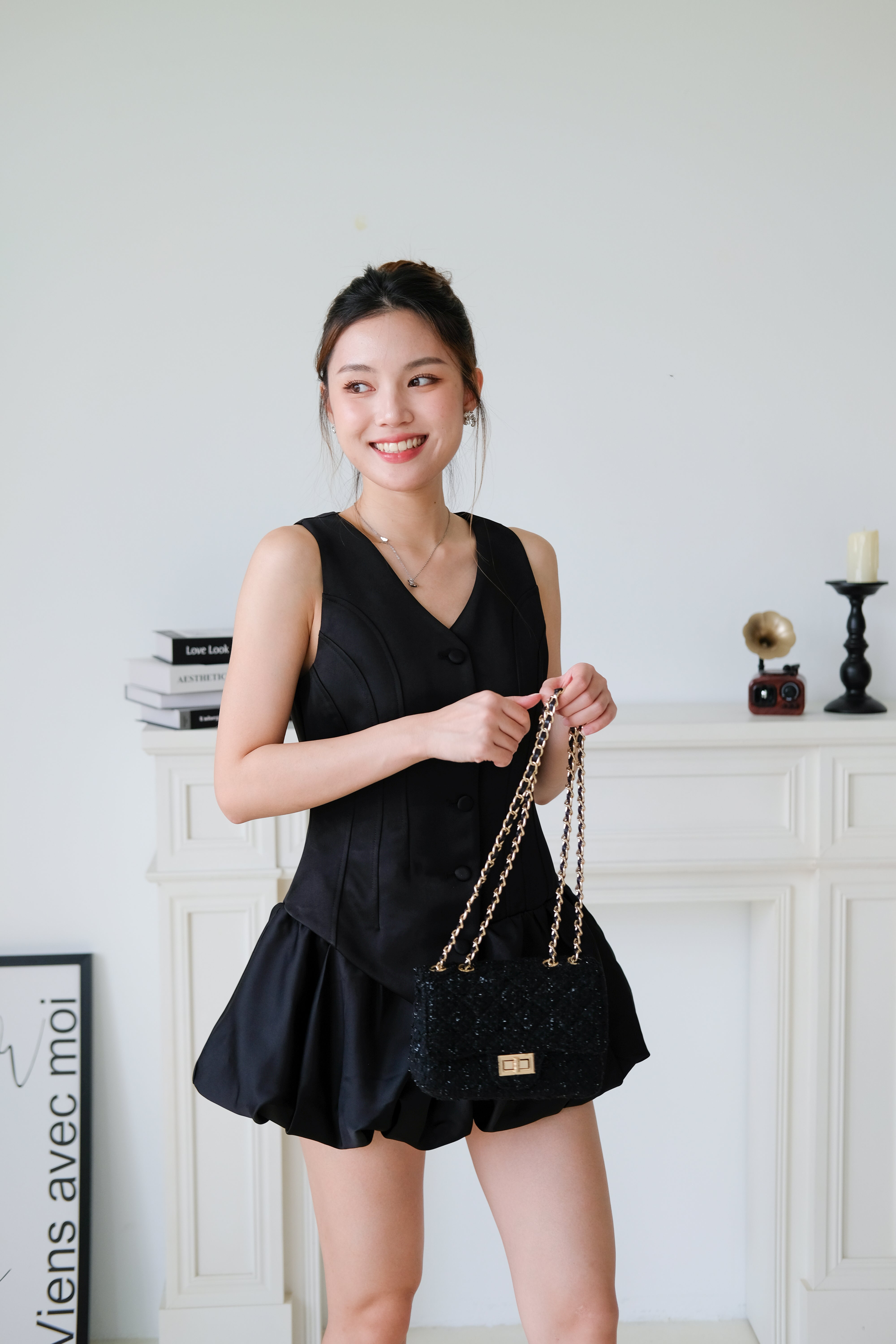 Elise Sculpted Bubble Dress (Black)