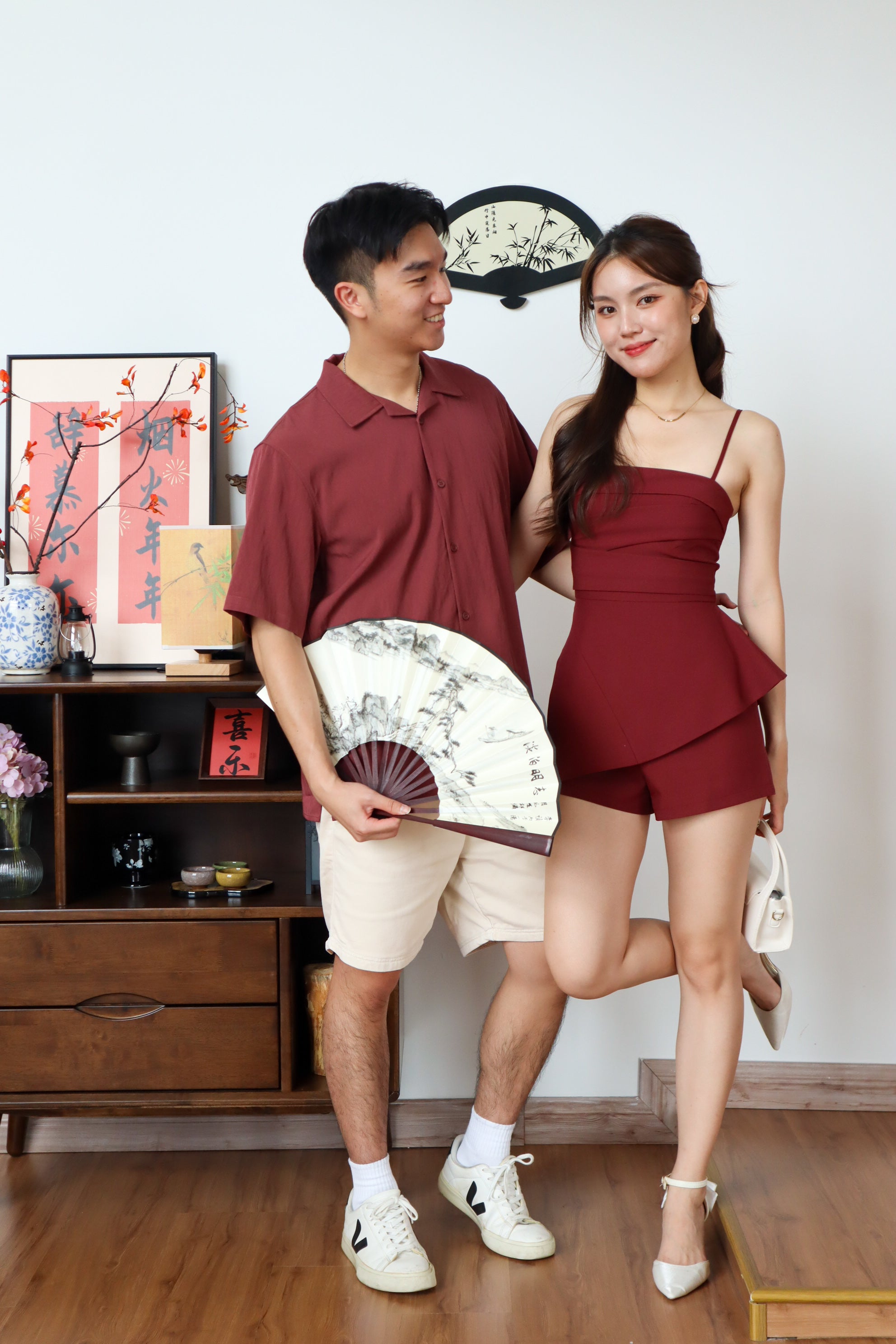 Cleo Folded Padded Asymmetrical Romper (Wine)