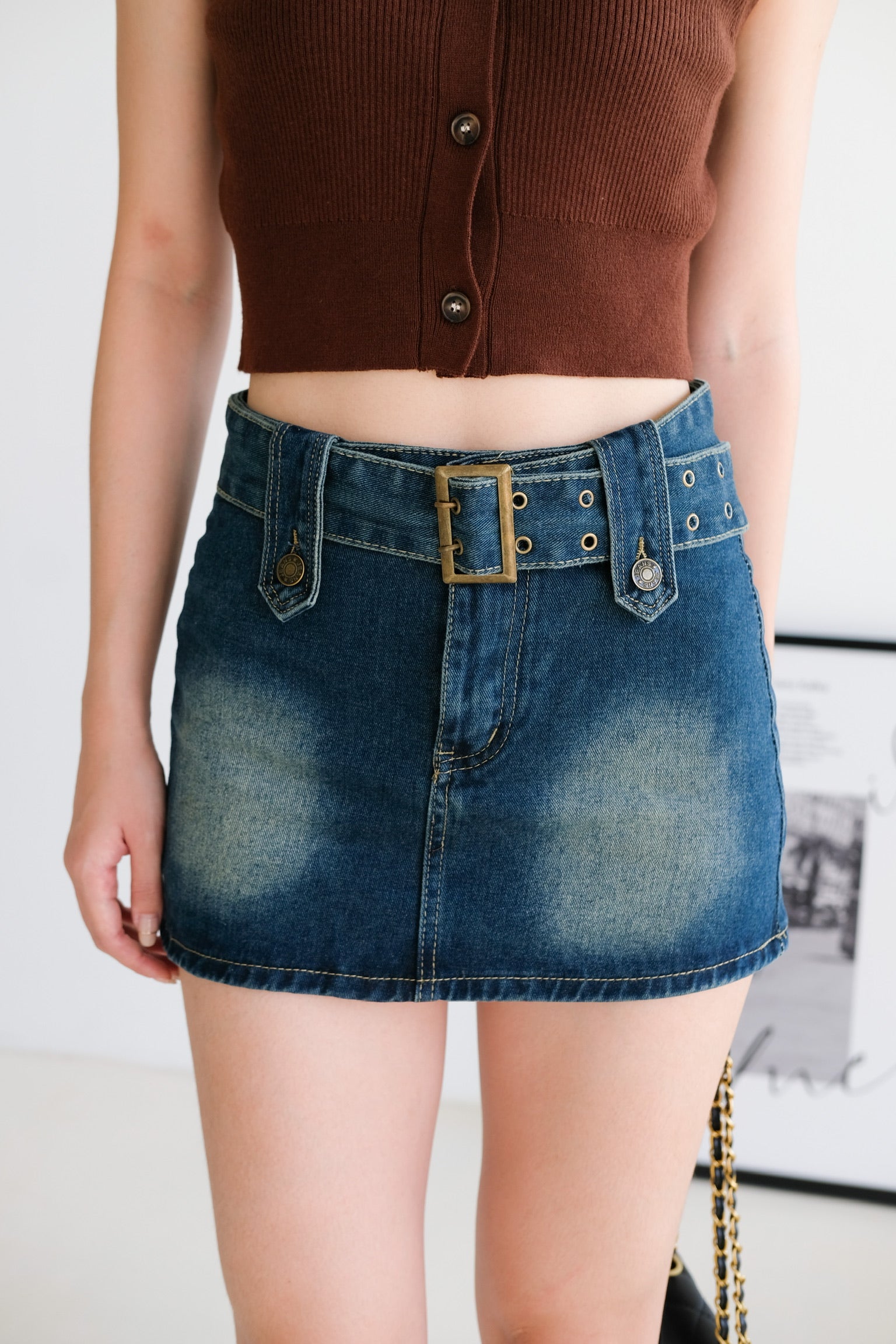 Faye Belt Denim Skirt (Denim Blue)