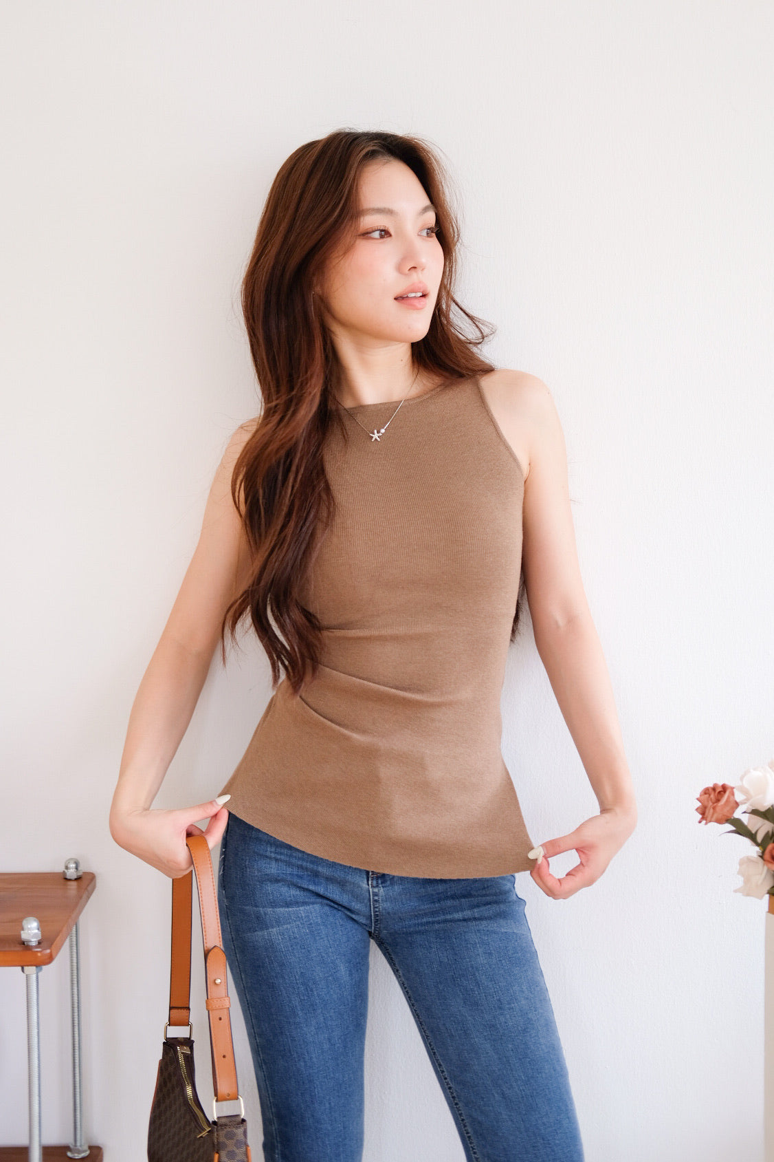 Velisse Boatneck Ruched Top (Coffee)
