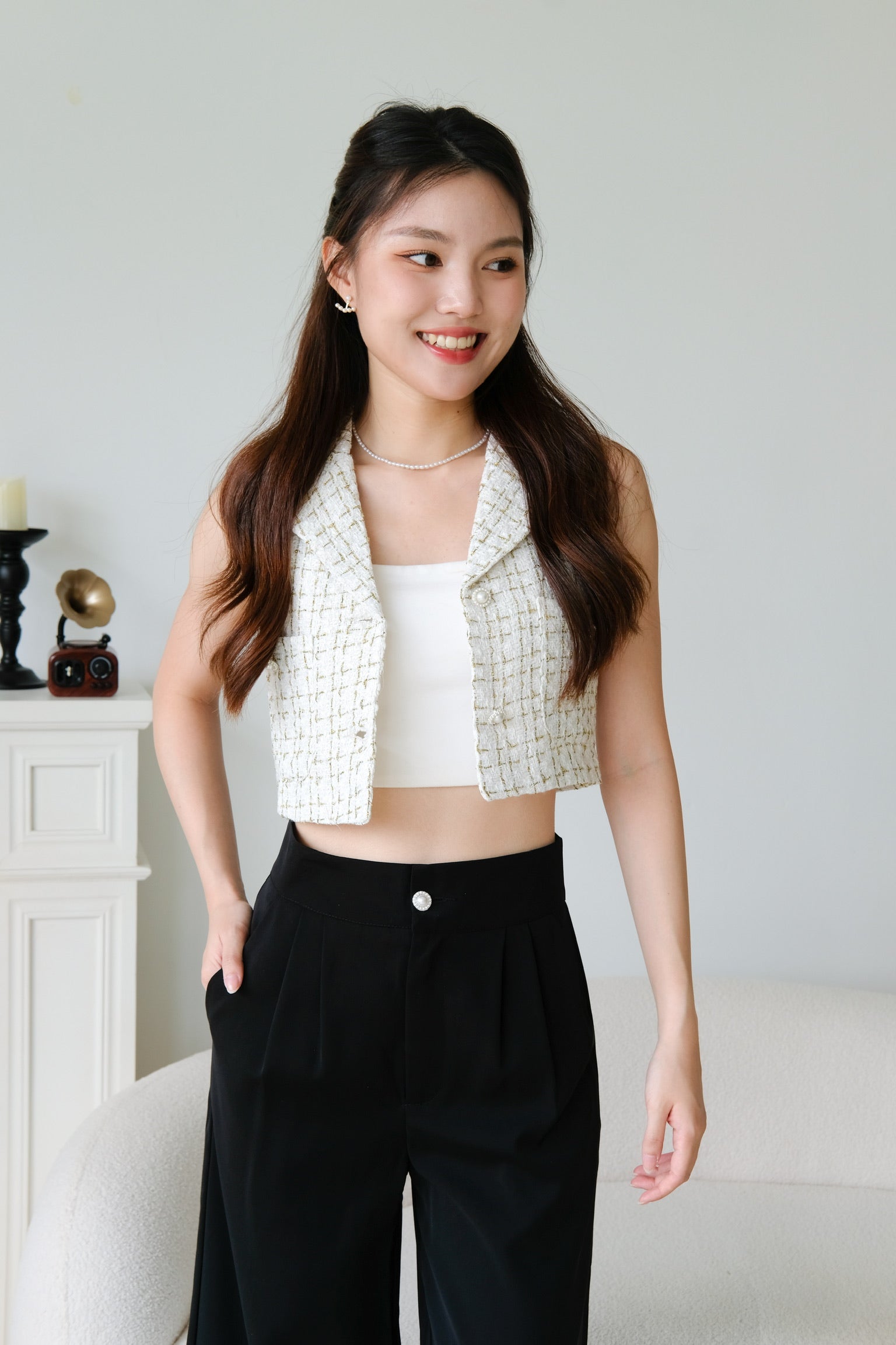 Meredith Tweed Vest Top (White)