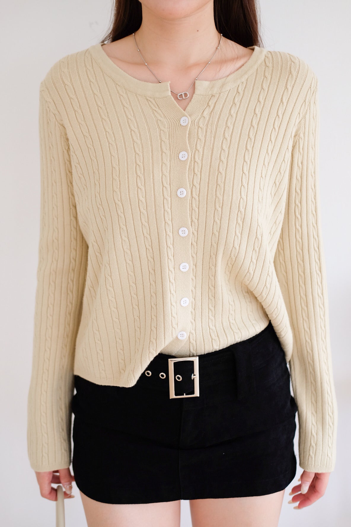 Sharlyn Cable Knit Cardigan (Caramel Brown)