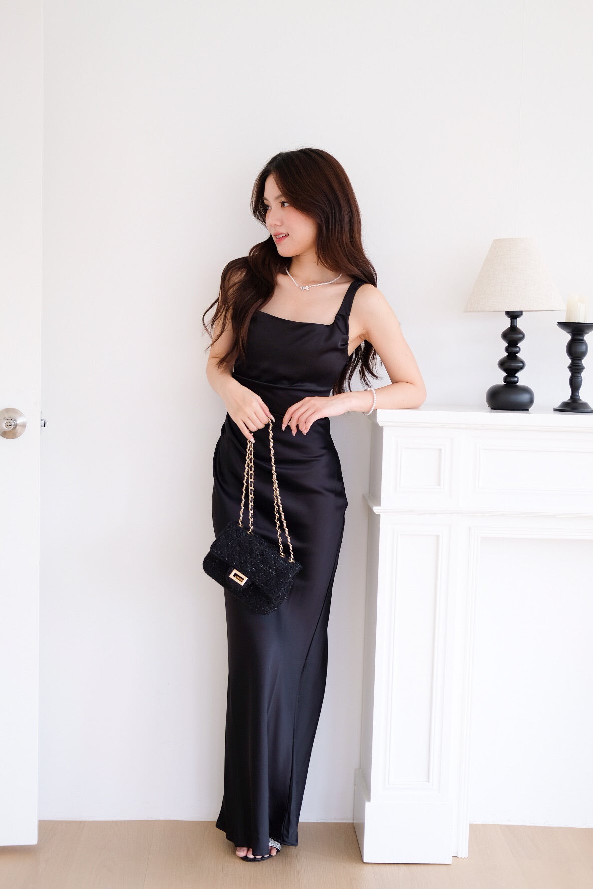 Adora Satin Mermaid Maxi Dress (Black)