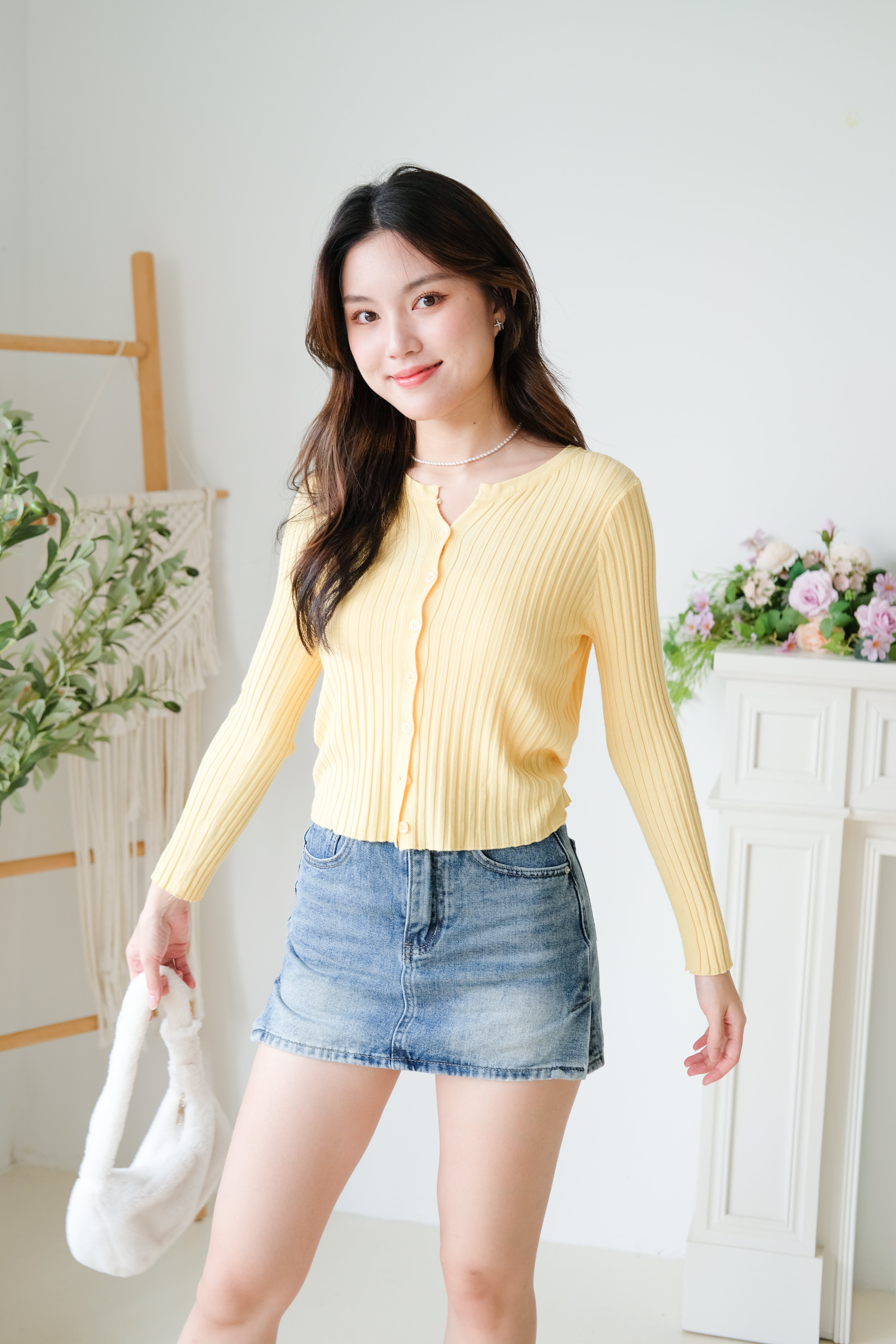 Soft Hour Knit Ribbed Cardigan (Yellow)