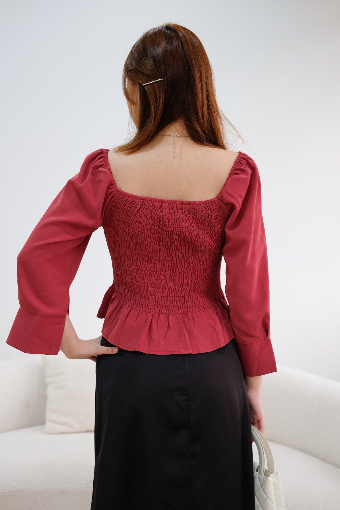 Red Ruffle Long Sleeves Top