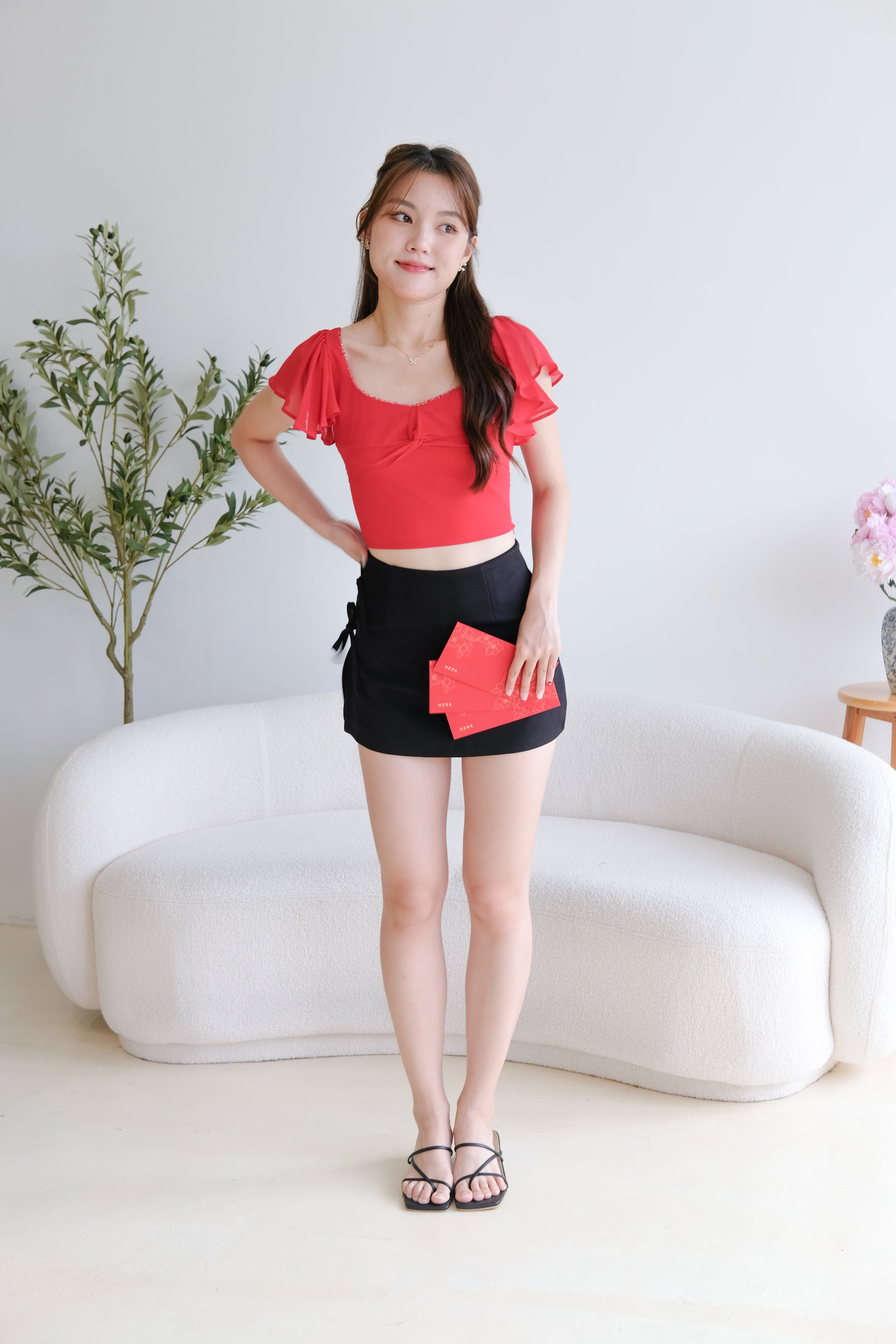 Lisette Flutter Crop Top (Red)