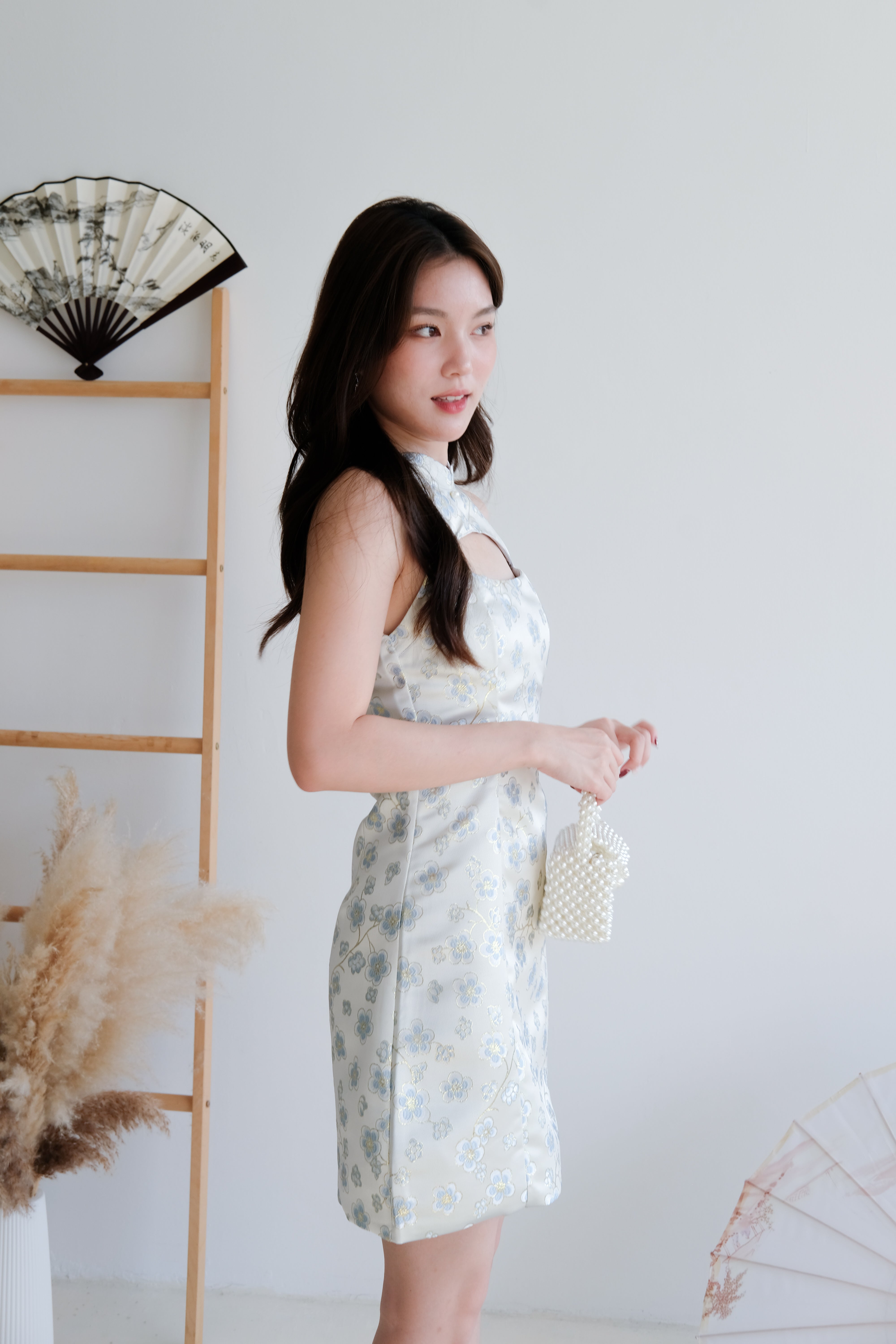 Pian Ruo Floral Halter Cheongsam (Light Blue)