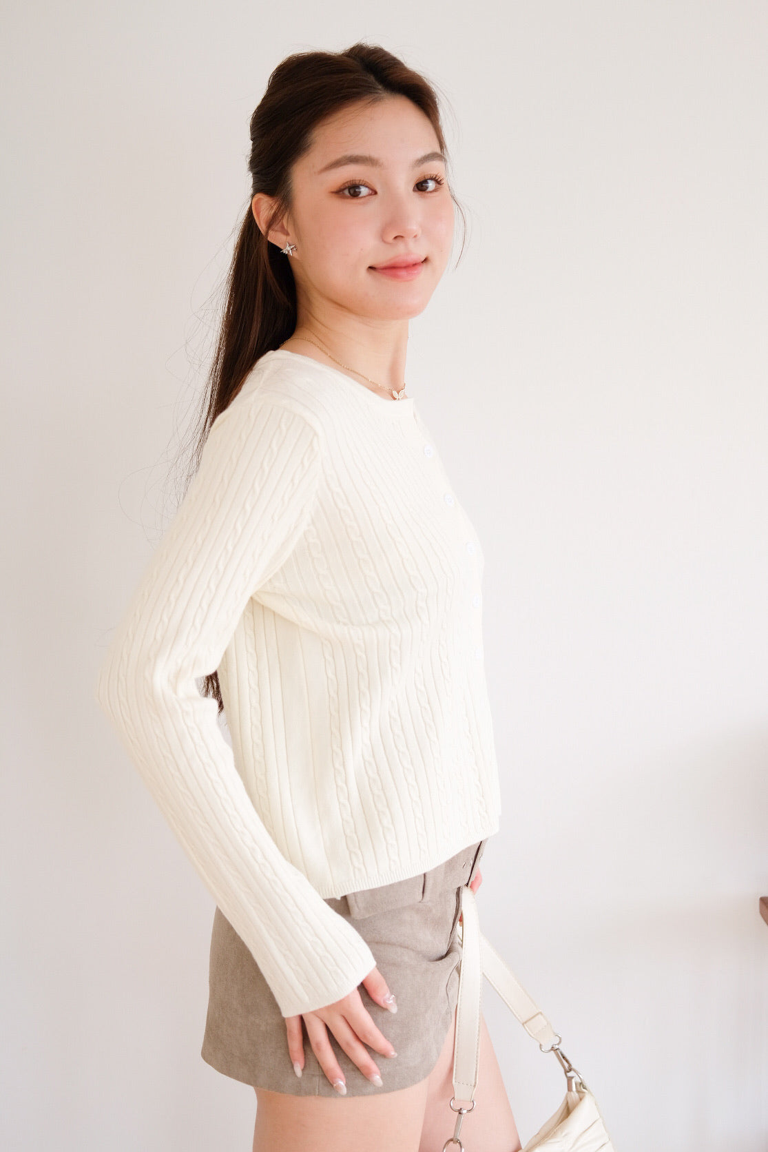 Sharlyn Cable Knit Cardigan (Cream)