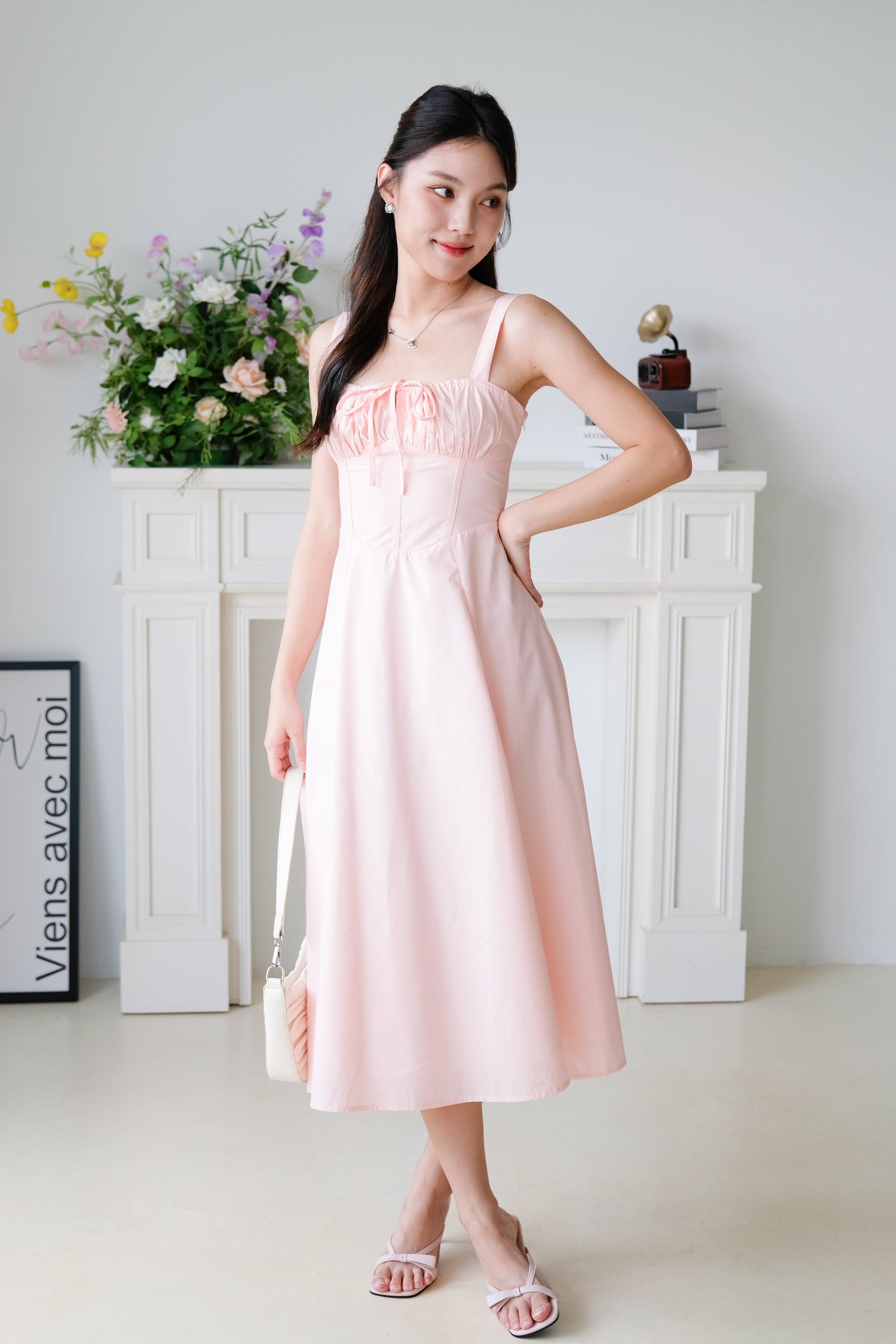 Claire Ruched Slit Midaxi Dress (Berry Pink)