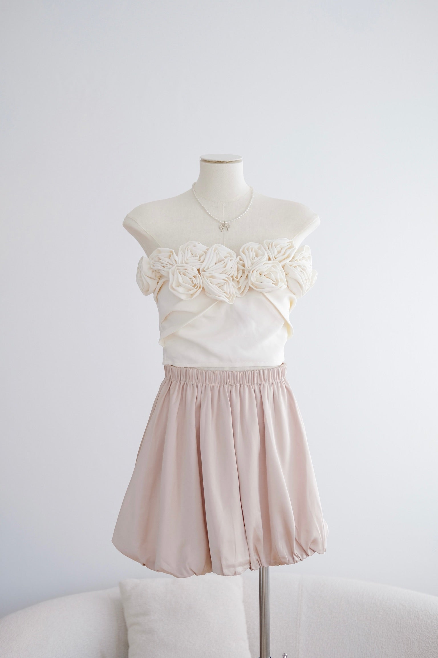 Cream Off-Shoulder 3D Floral Tube Top