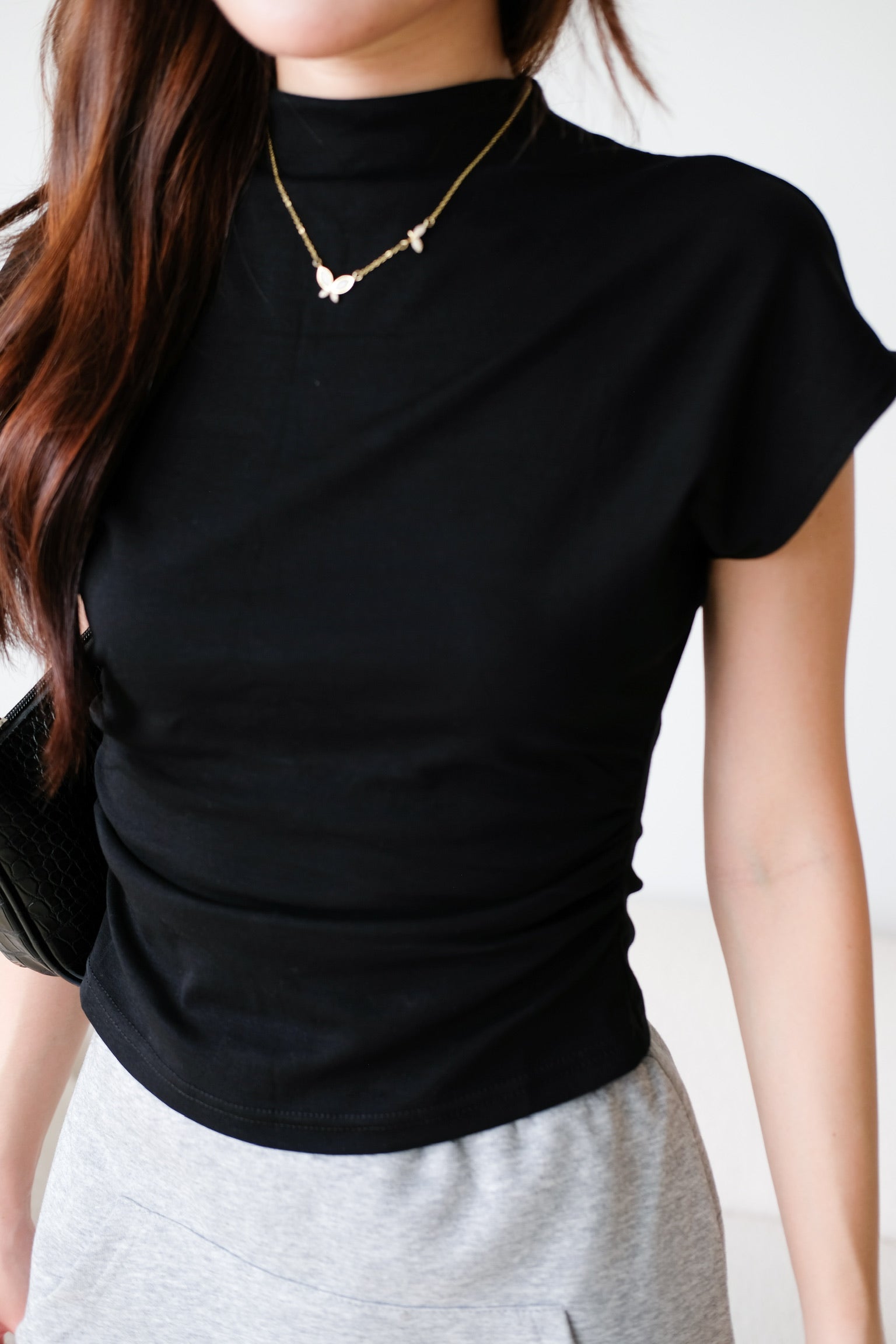 Lucca Batwing High Neck Shirt (Black)