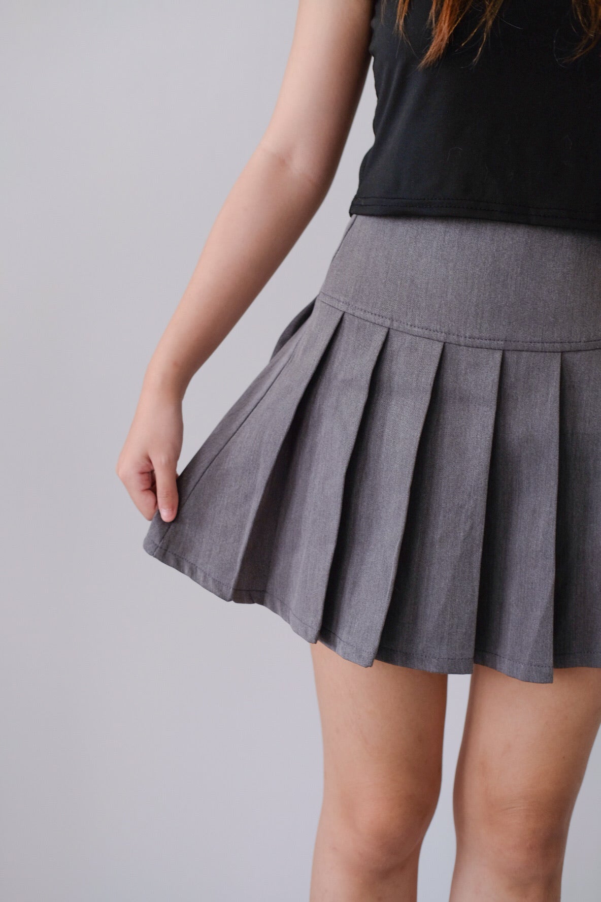 Grey Pleated Mini Skirt