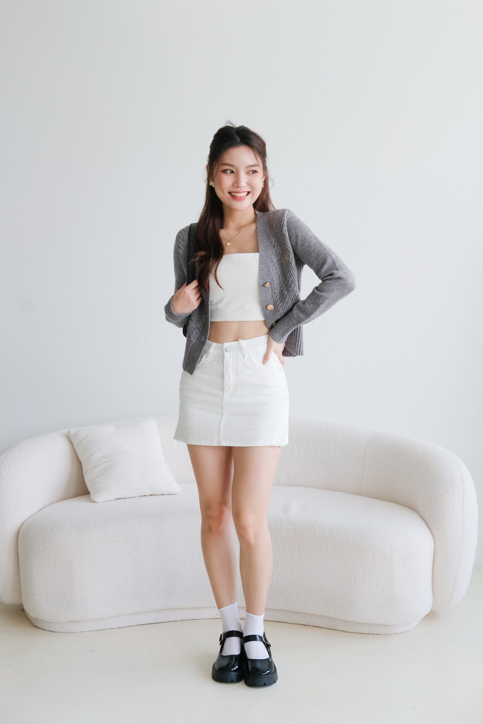 Hermione College Knit Cardigan (Grey)