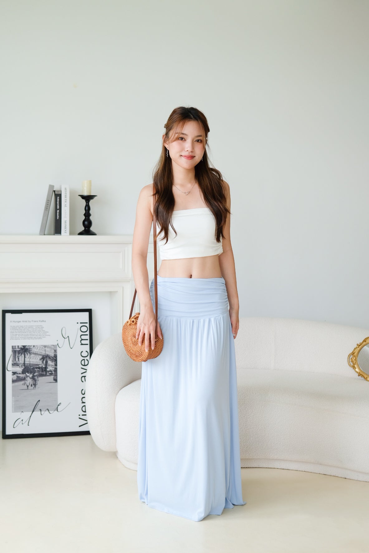 Emmeline Ruched Maxi Skirt (Baby Blue)