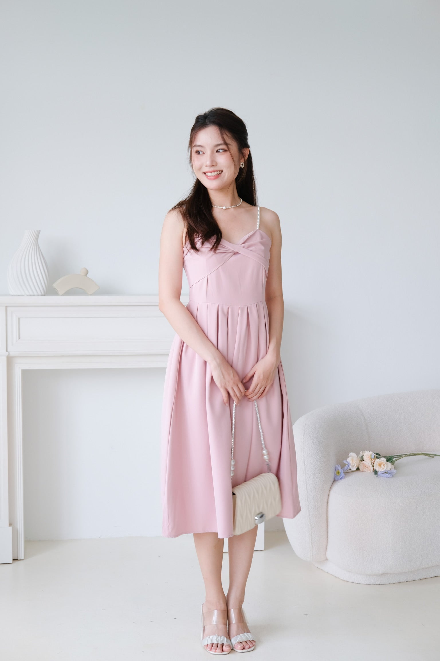 Mia Twist Sweetheart Pearl Midi Dress (Dusty Pink)