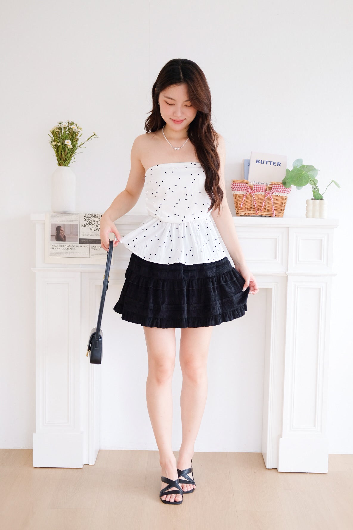 Nora Polka Dot Peplum Tube Top (White)
