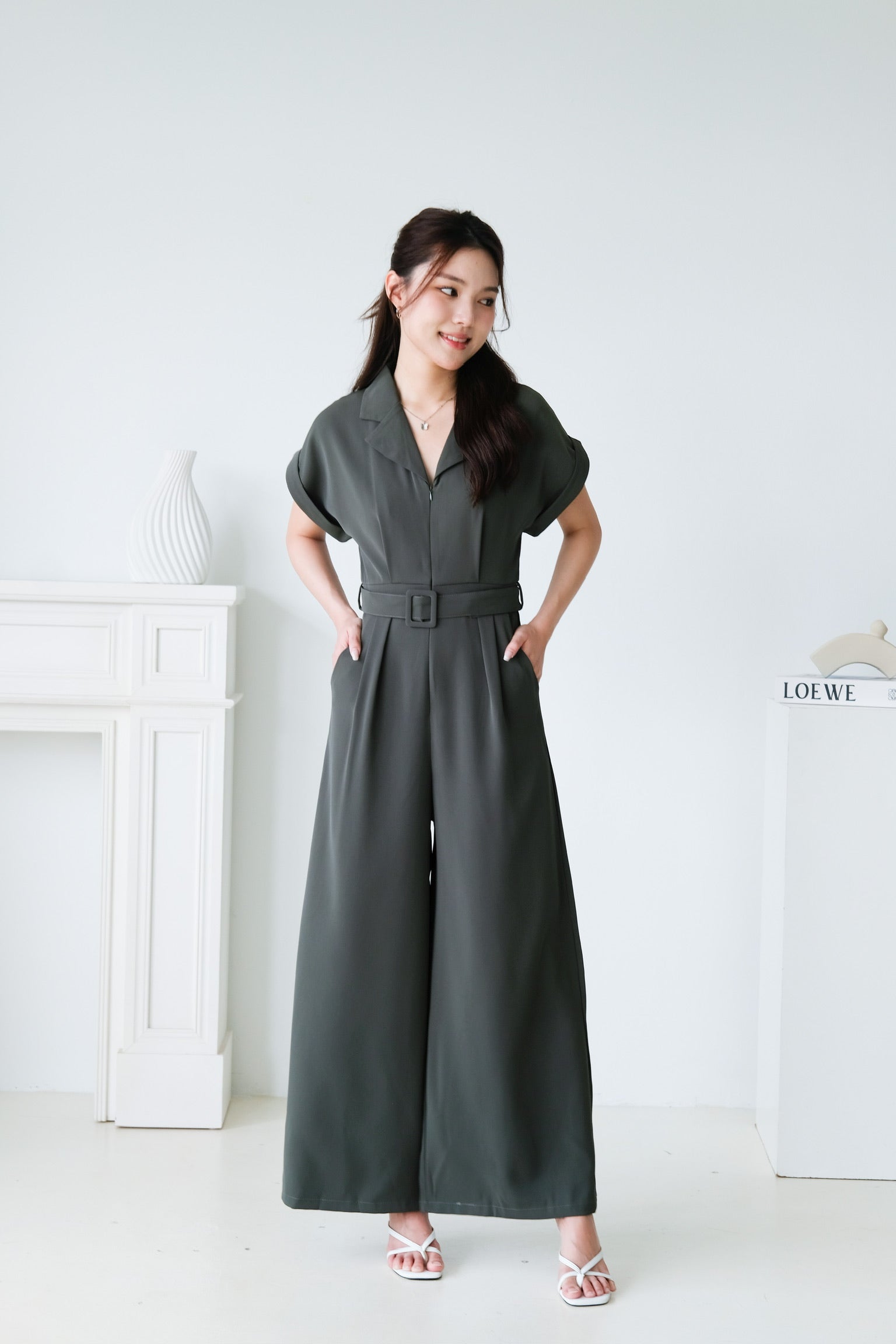 Simone Straight Leg Jumpsuit (Army Green)