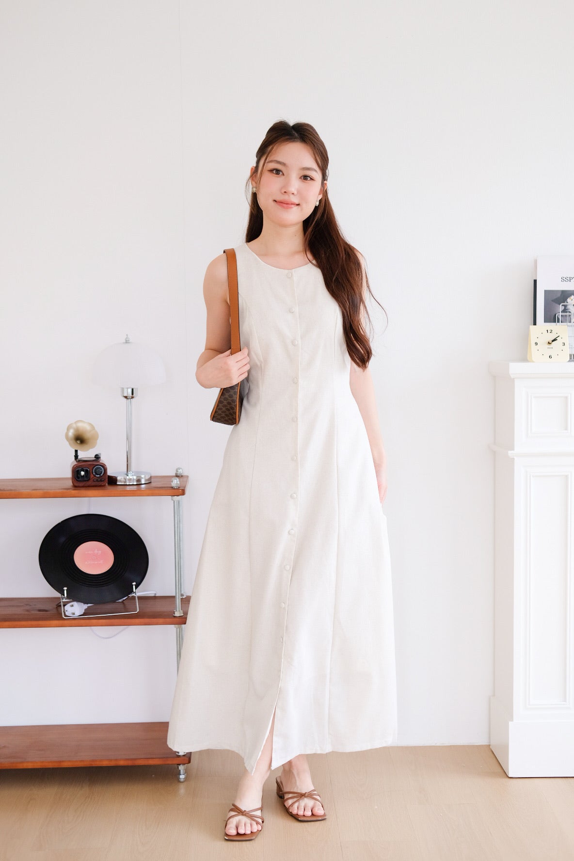 Arlette Button Linen Maxi Dress (Oat Beige) [ ETA 13 Oct ]