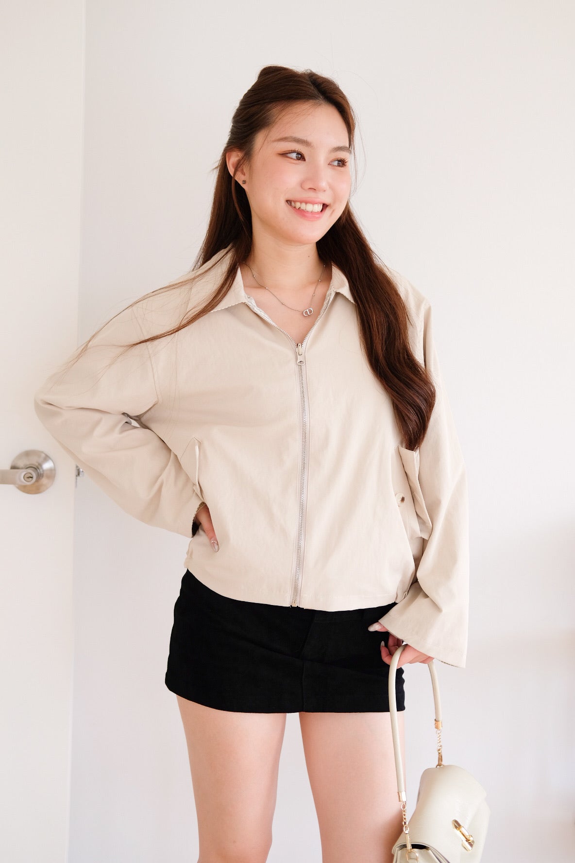 Atley Reversible Bomber Jacket (Latte Beige)