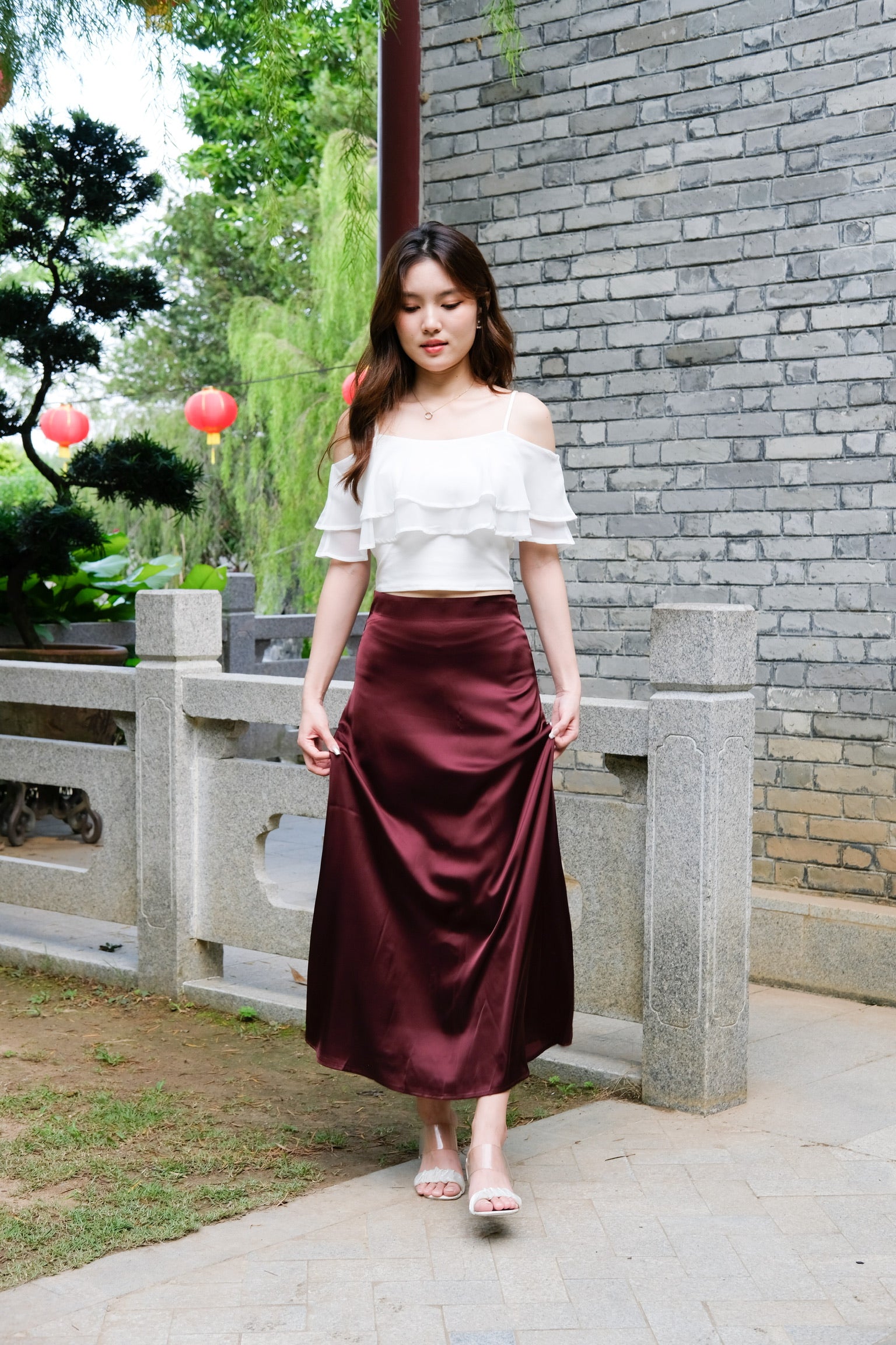 Jayde Satin Maxi Skirt (Wine)