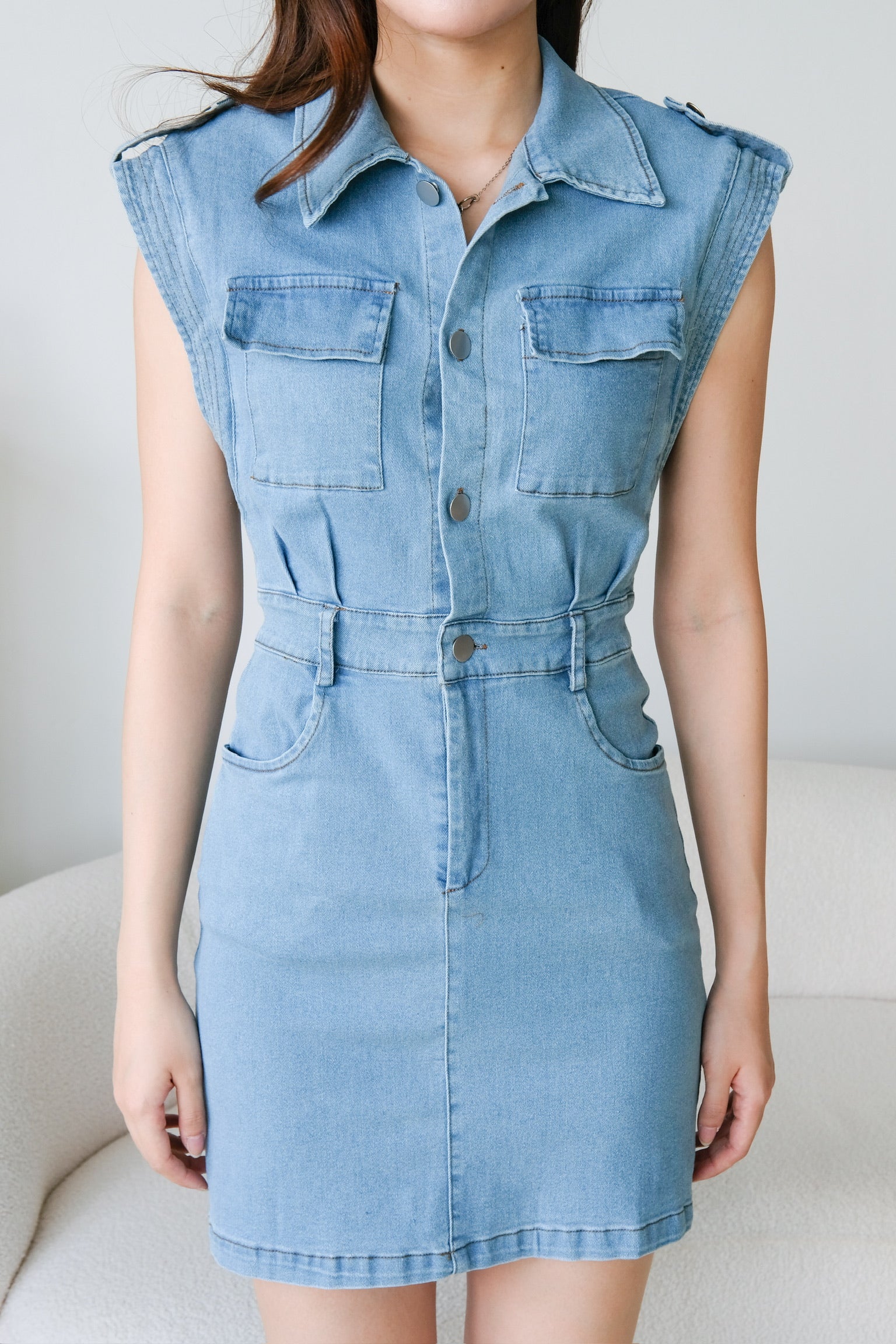 Colette Collared Denim Dress (Light Blue)