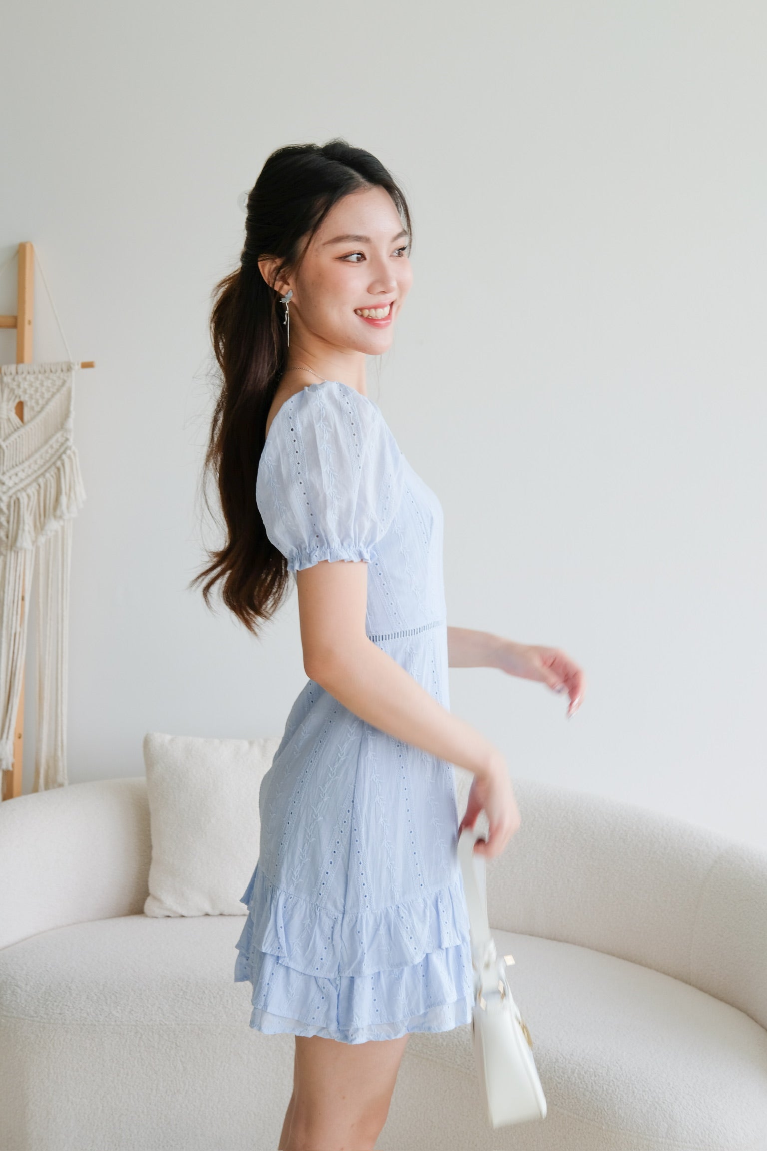 Evelyn Eyelet Ruffle Dress (Sea Blue)