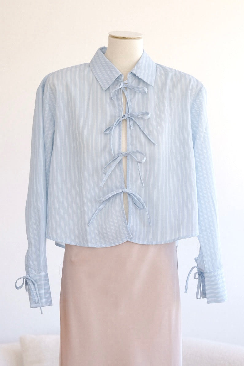 Blue Ribbon Long-Sleeve Collared Top