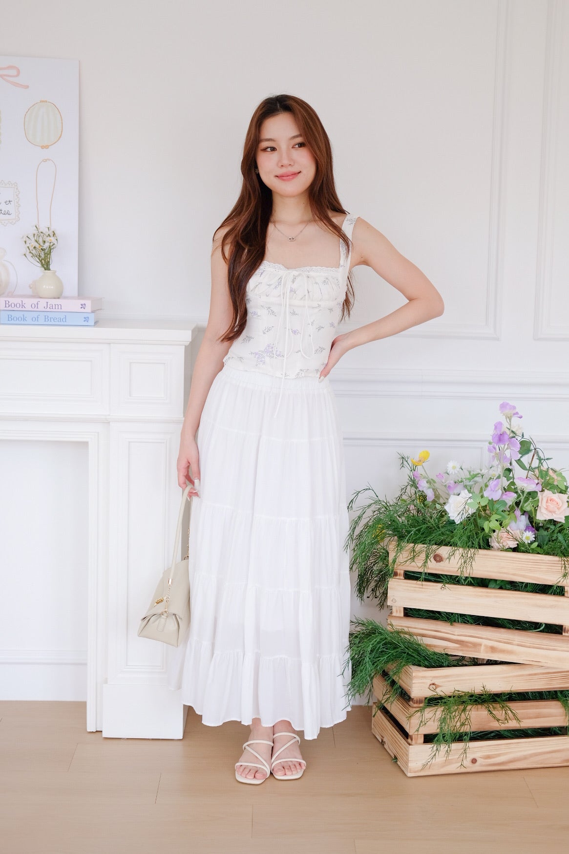 Lavander Ruched Crop Top (White)