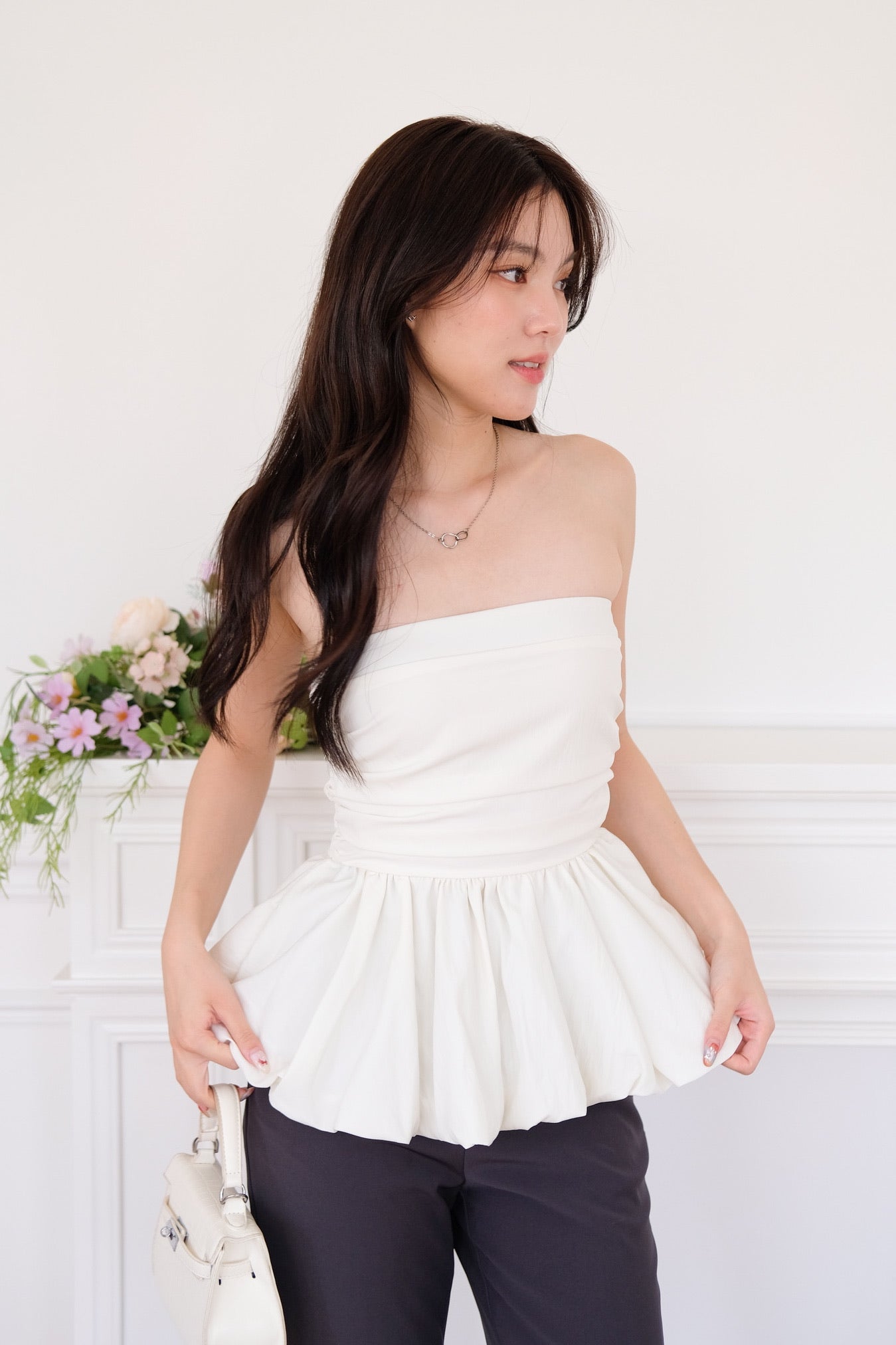 Reiko Peplum Tube Top (Cream)