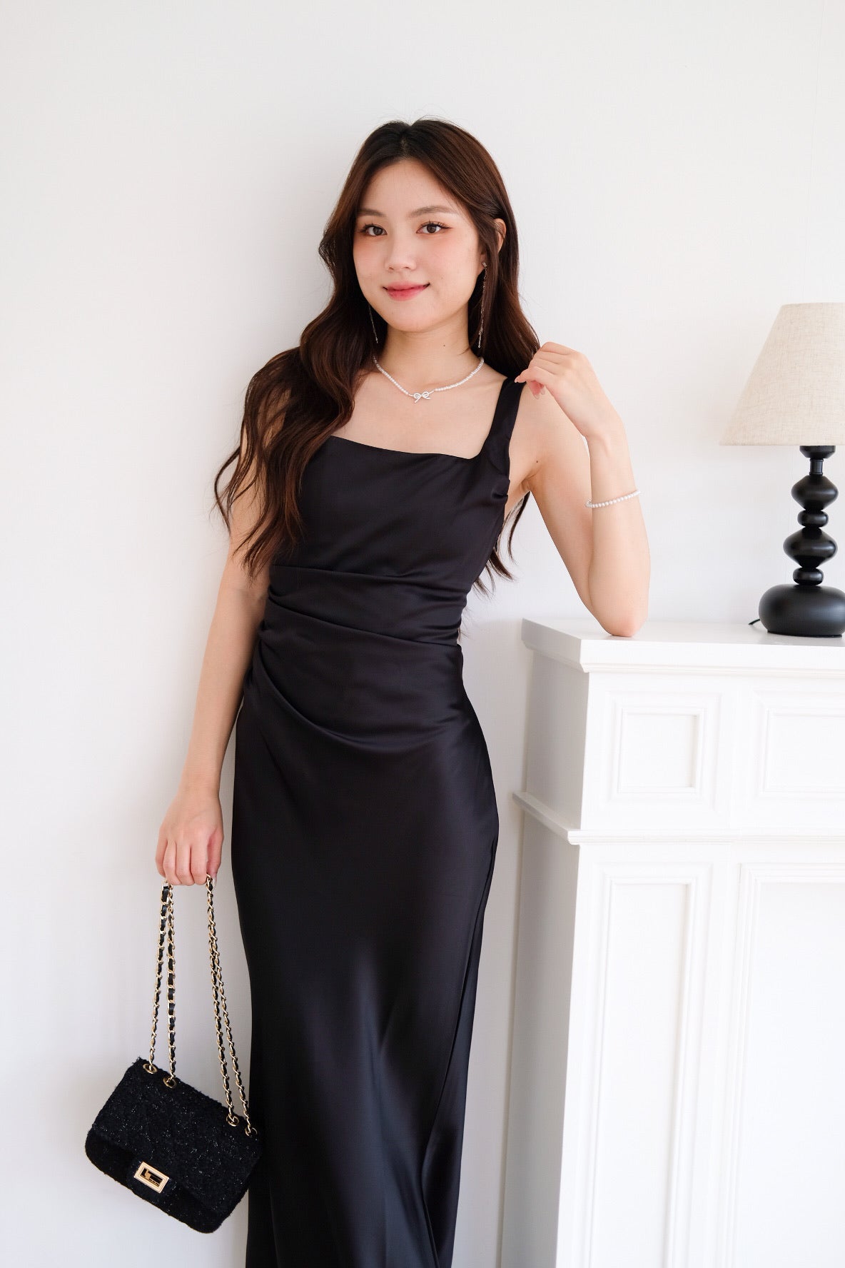 Adora Satin Mermaid Maxi Dress (Black)
