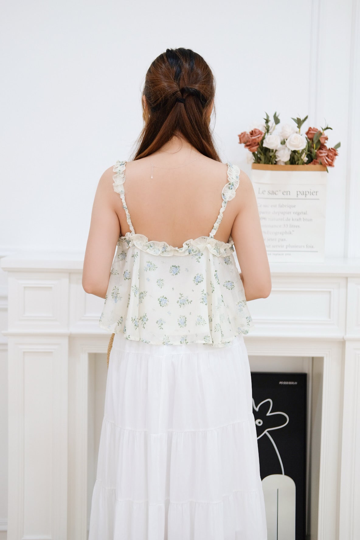 Cream Ruffle Ribbon Cropped Top