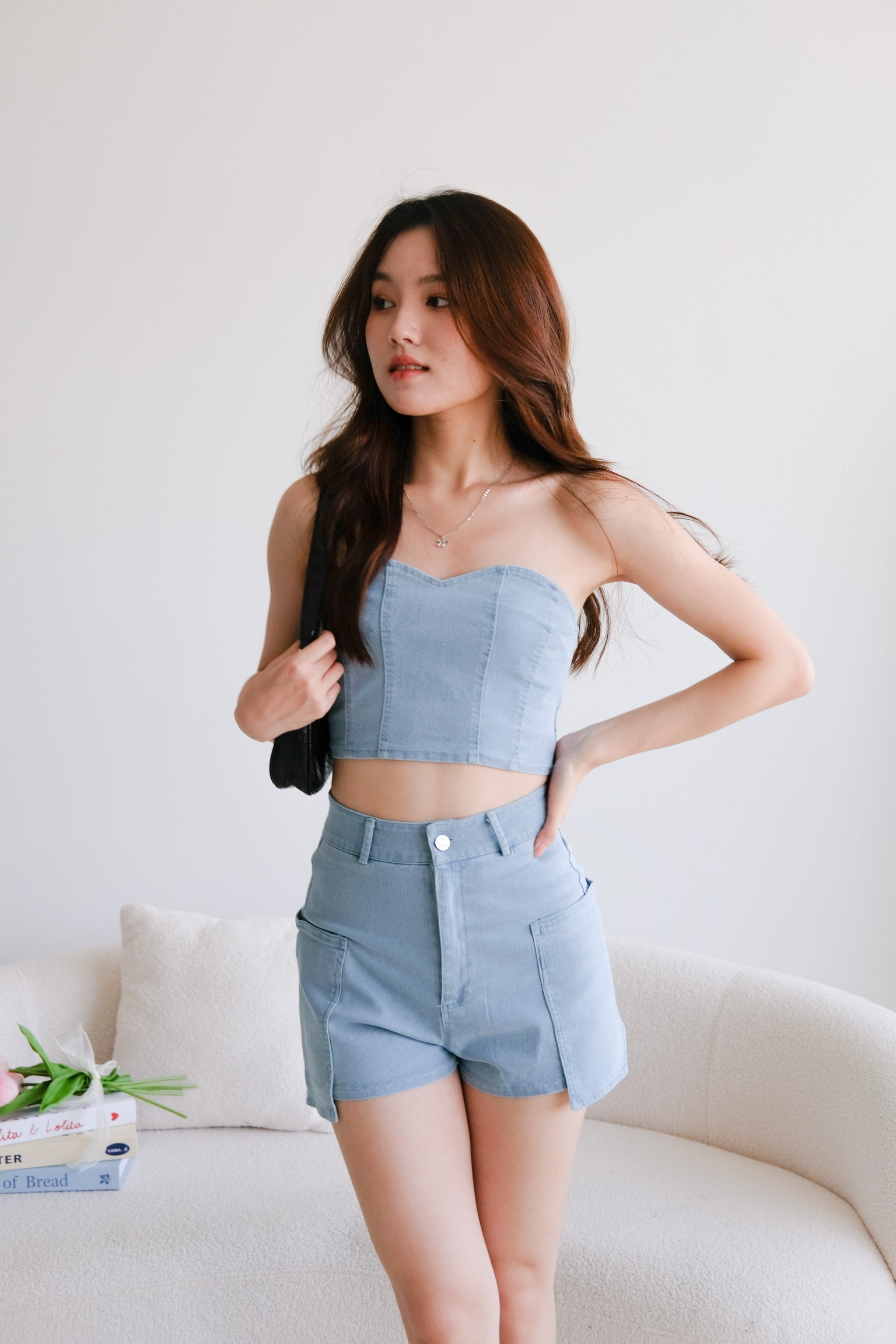 Bae Side Pockets HW Denim Shorts (Light Denim)