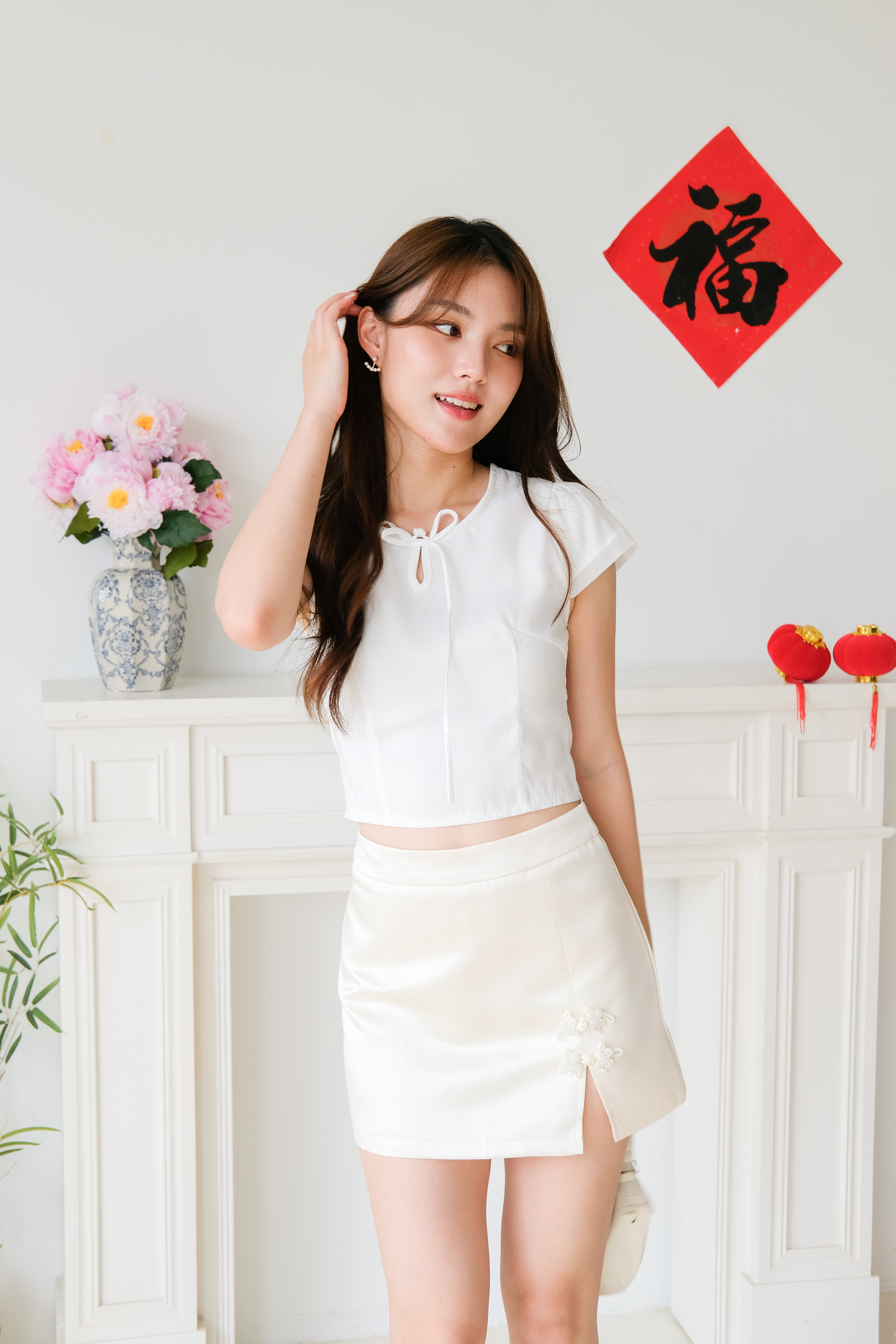 Arielle Cap Sleeves Crop Top (White)