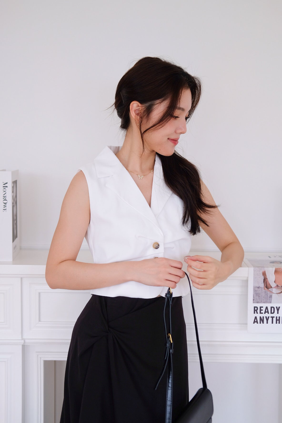 Noel Collared Crepe Vest Top (White)