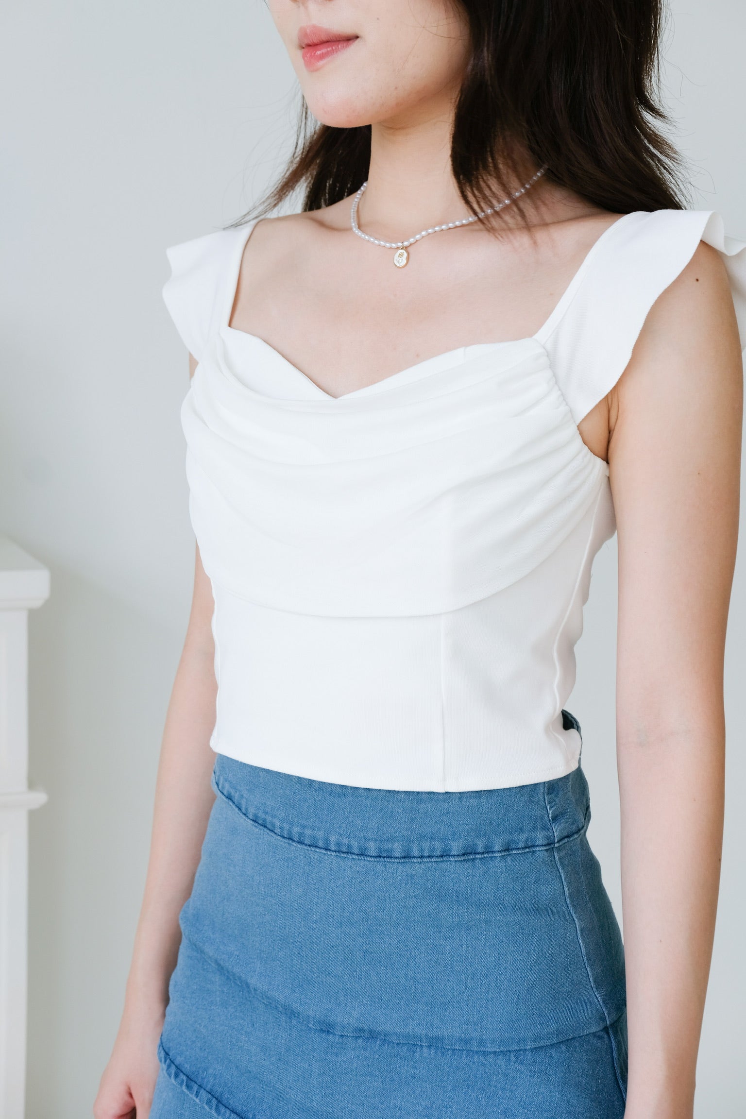 Aurora Ruched Drape Crop (White)