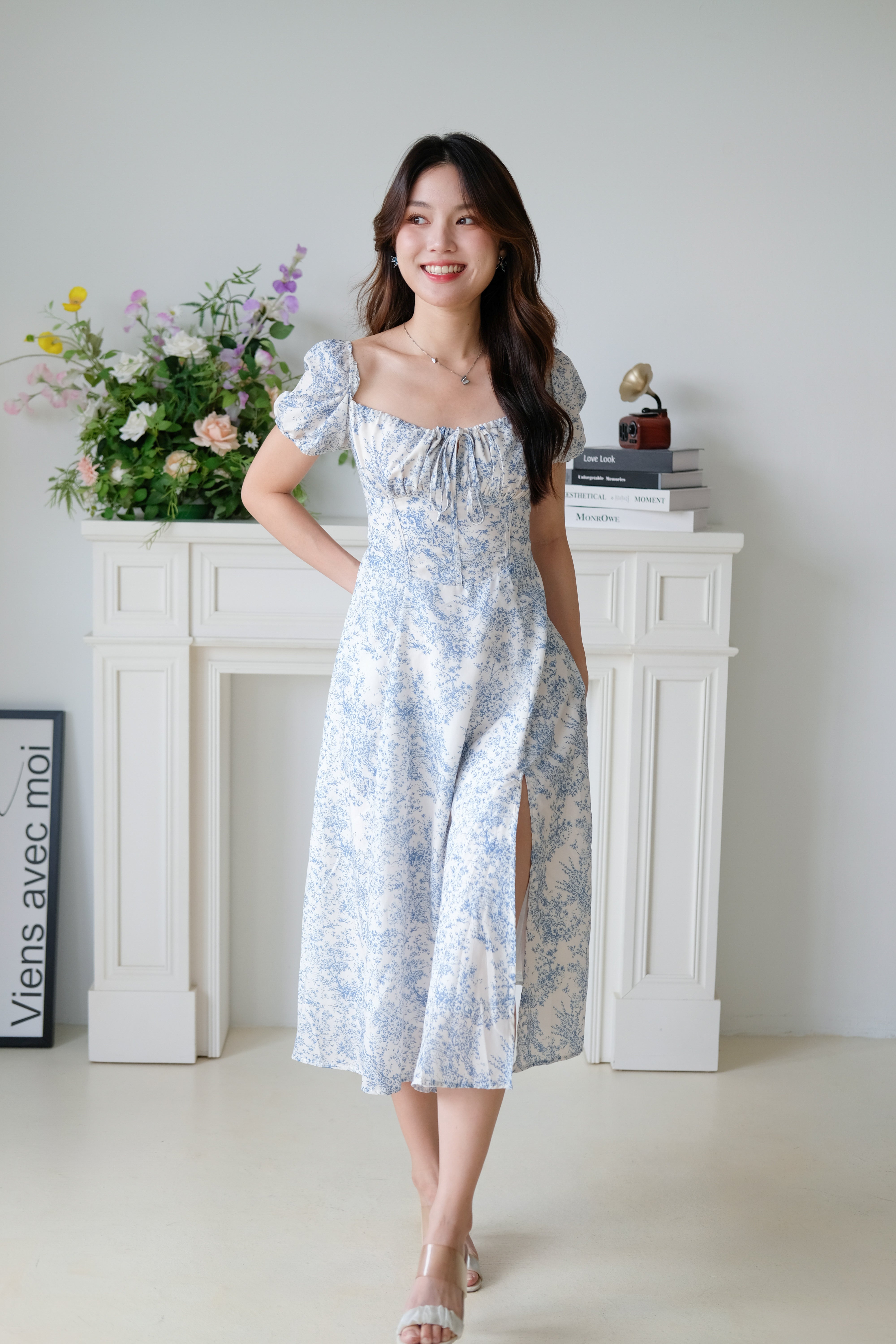 Daphne Ruched Porcelain Maxi Dress (Sky Blue)