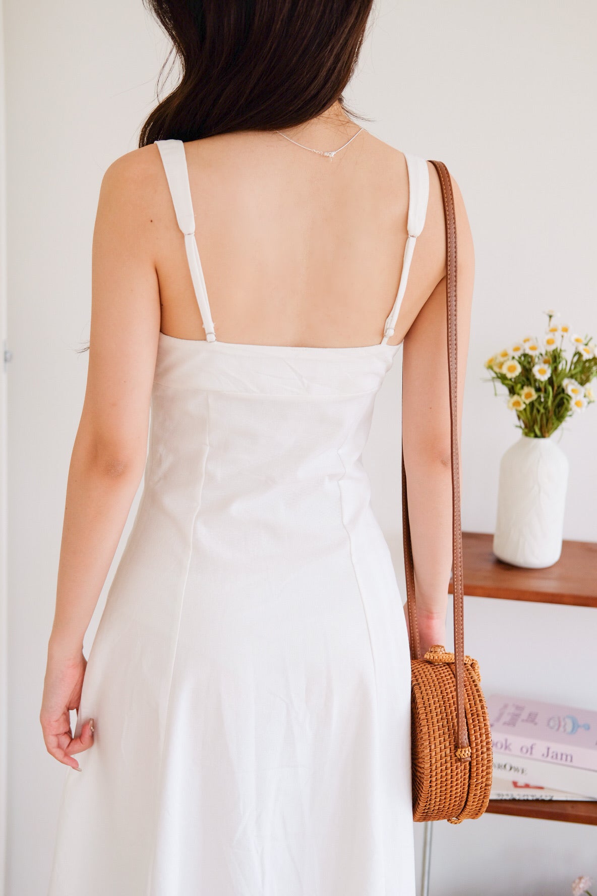Clover Linen Slit Dress (White)