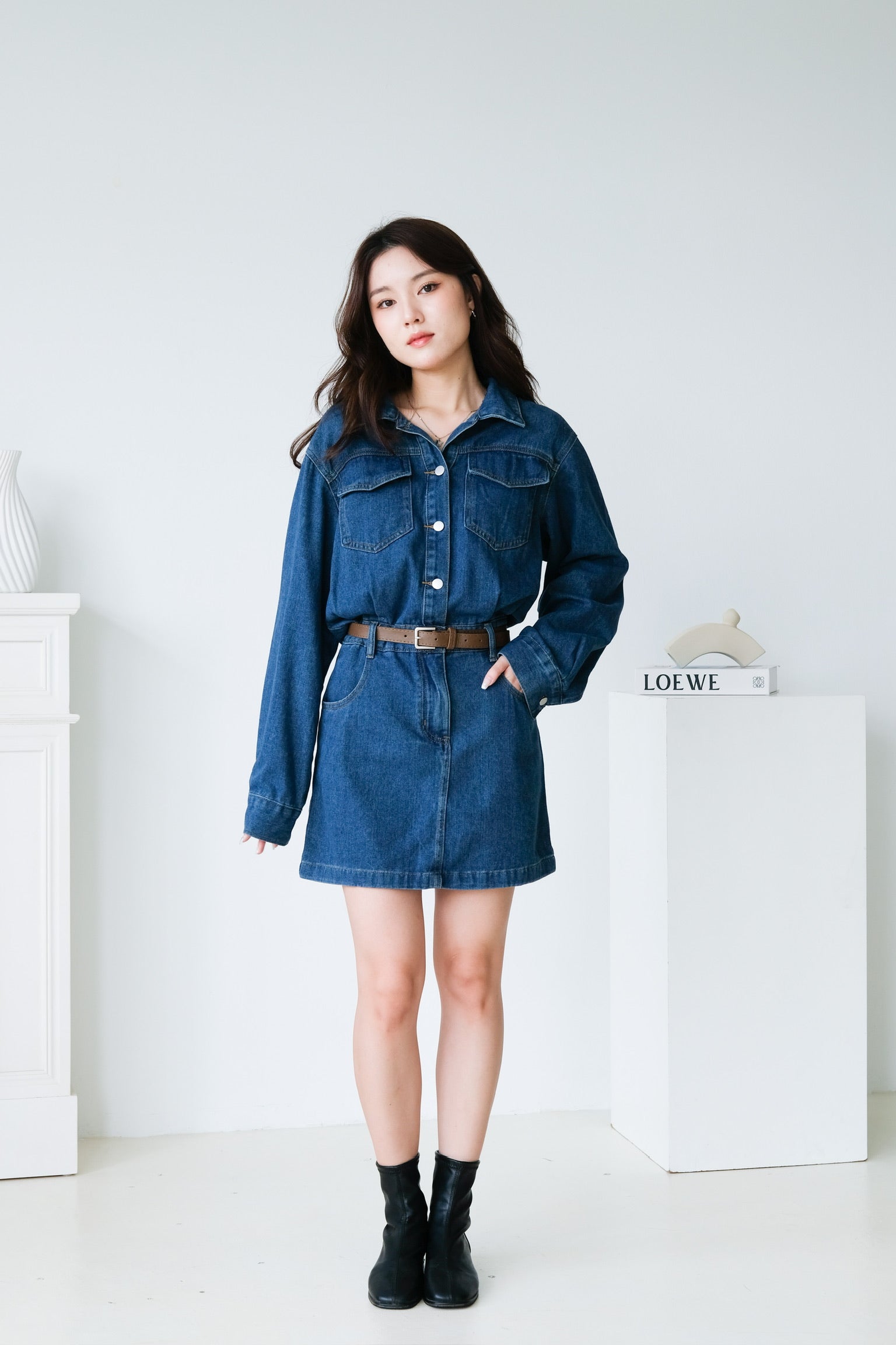 Janelle Denim Collared Dress (Blue)