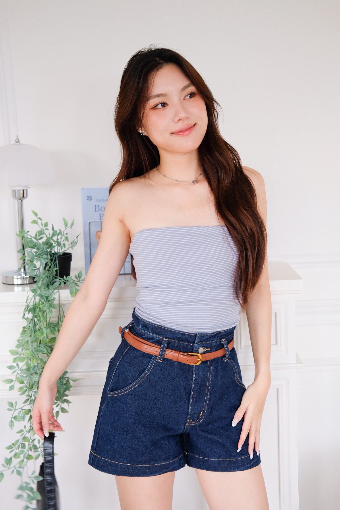Capri Striped Padded Tube Top (Baby Blue)