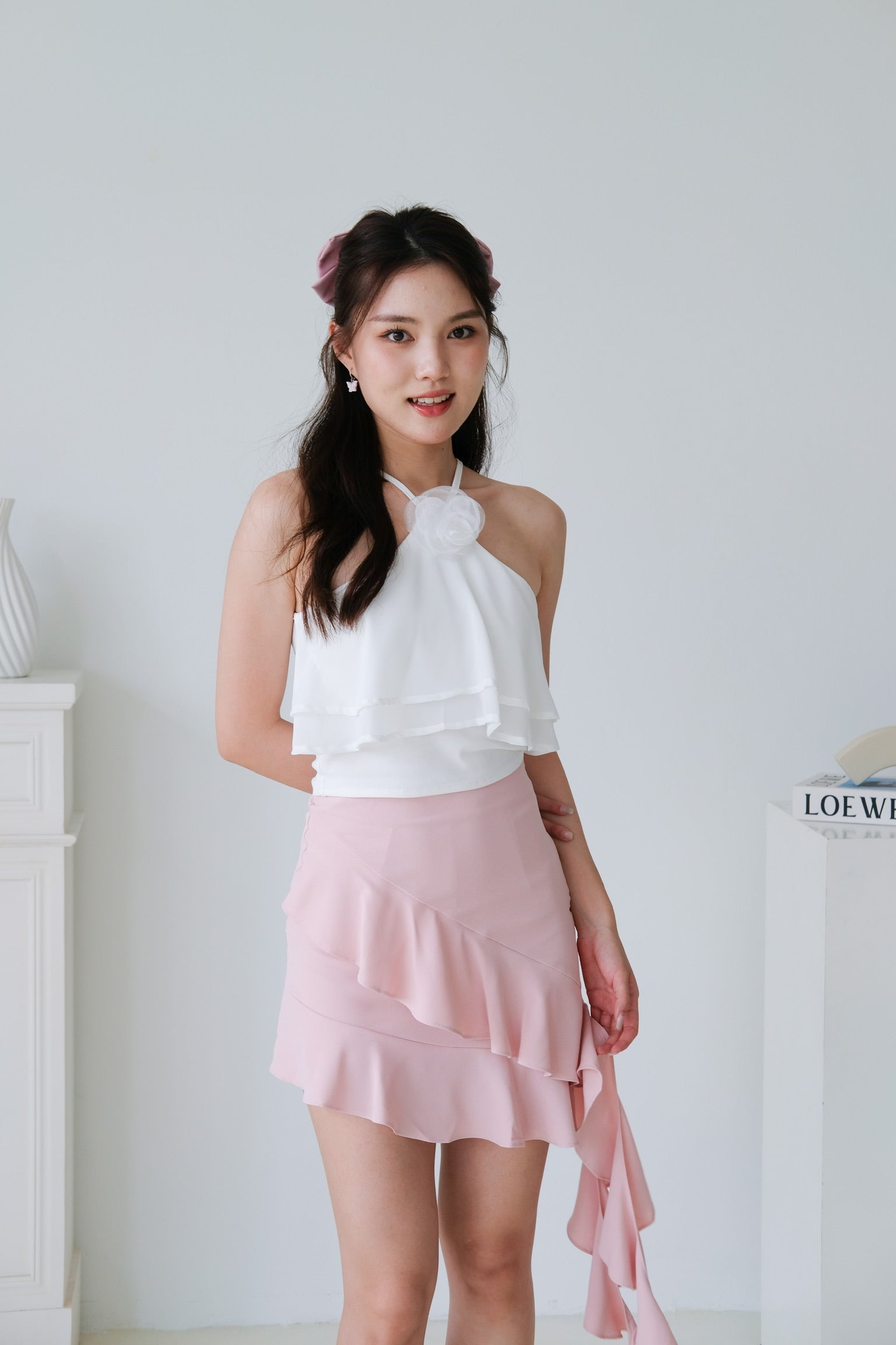 Ariel Rose Flutter Crop (White)