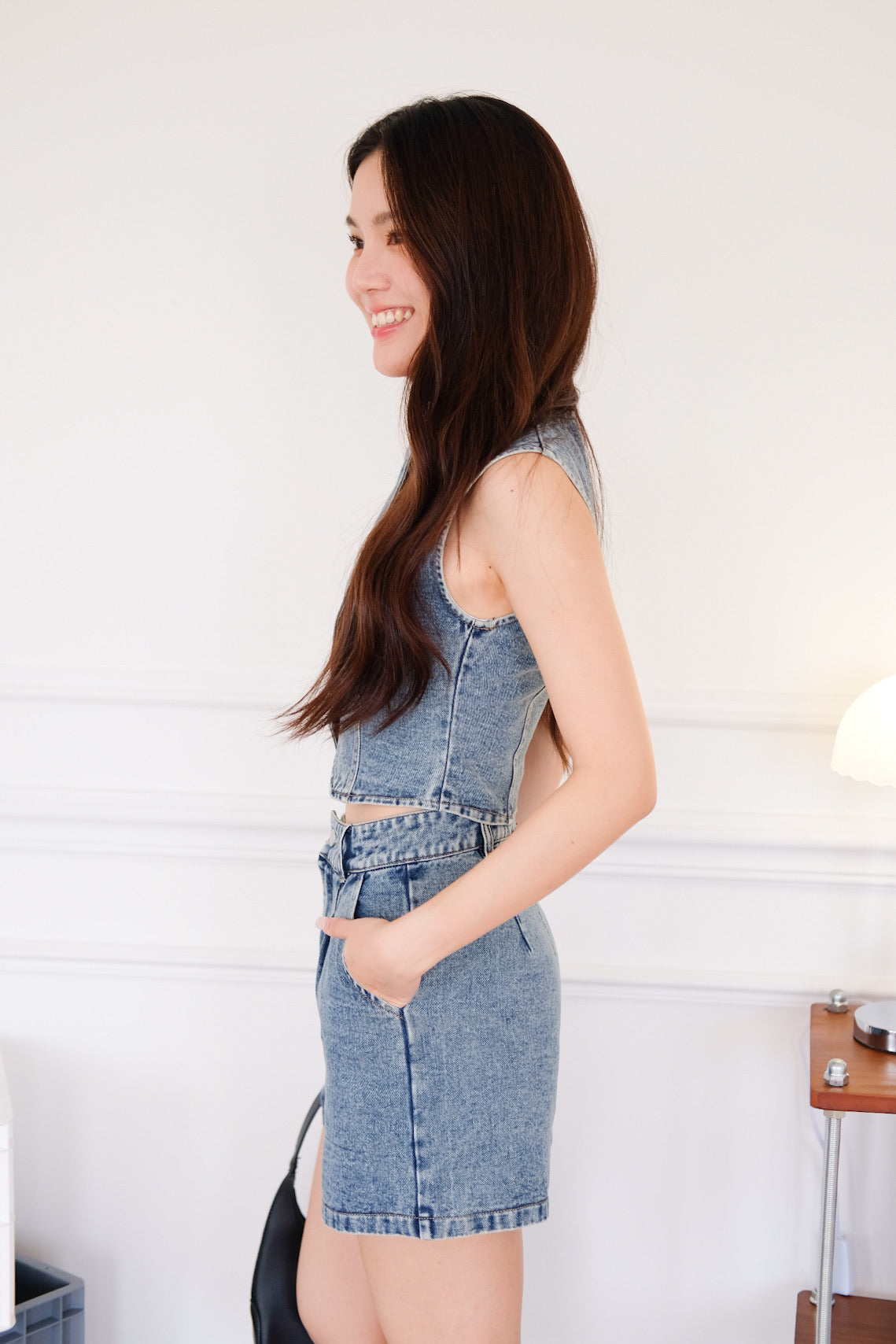 Velina Denim Vest Set (Light Blue)