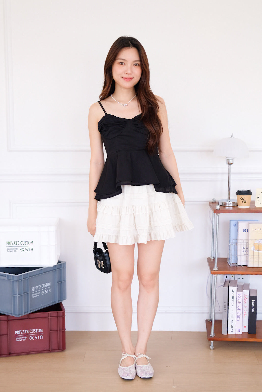 Eden Self Tie Ribbon Peplum Top (Black)