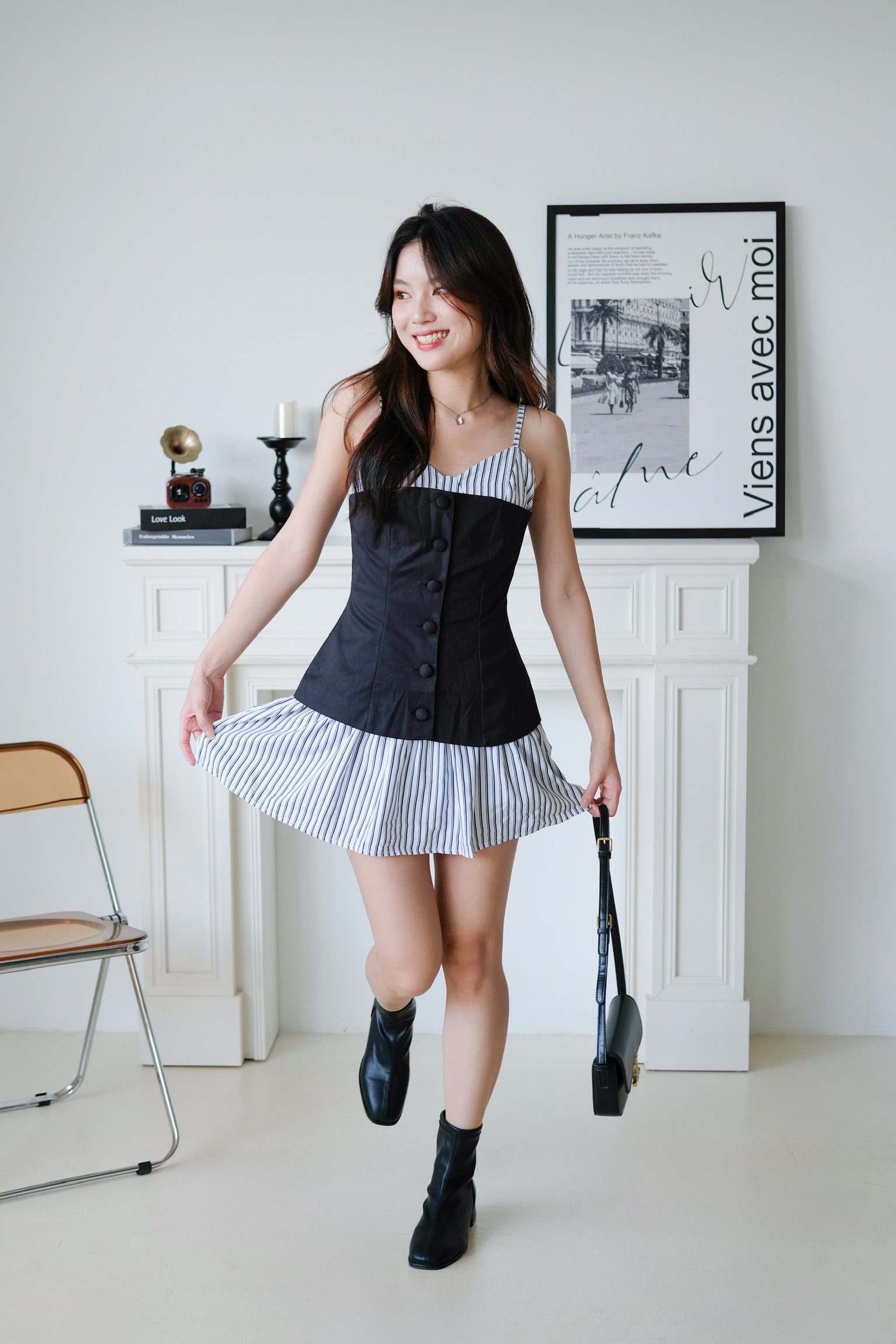 Camie Stripes Contrast Dress (Black Stripes)