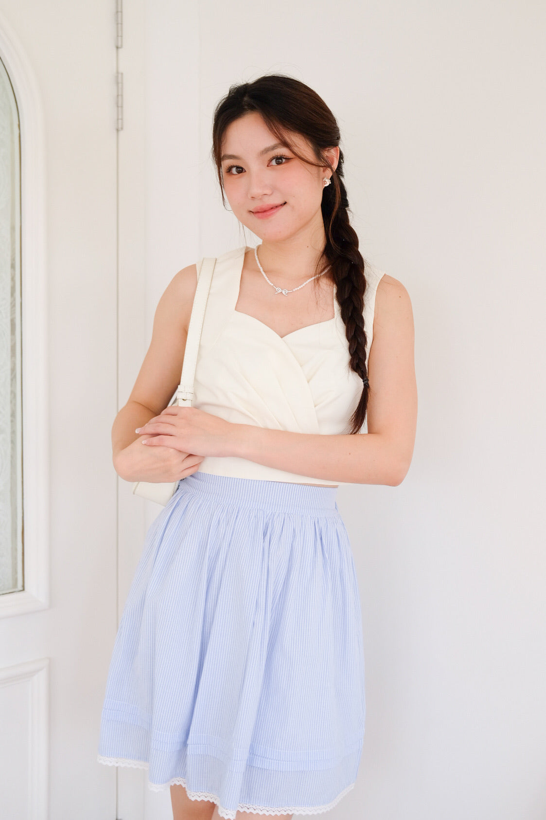 Reini Candy Stripes Knee Length Skirt (Blue)