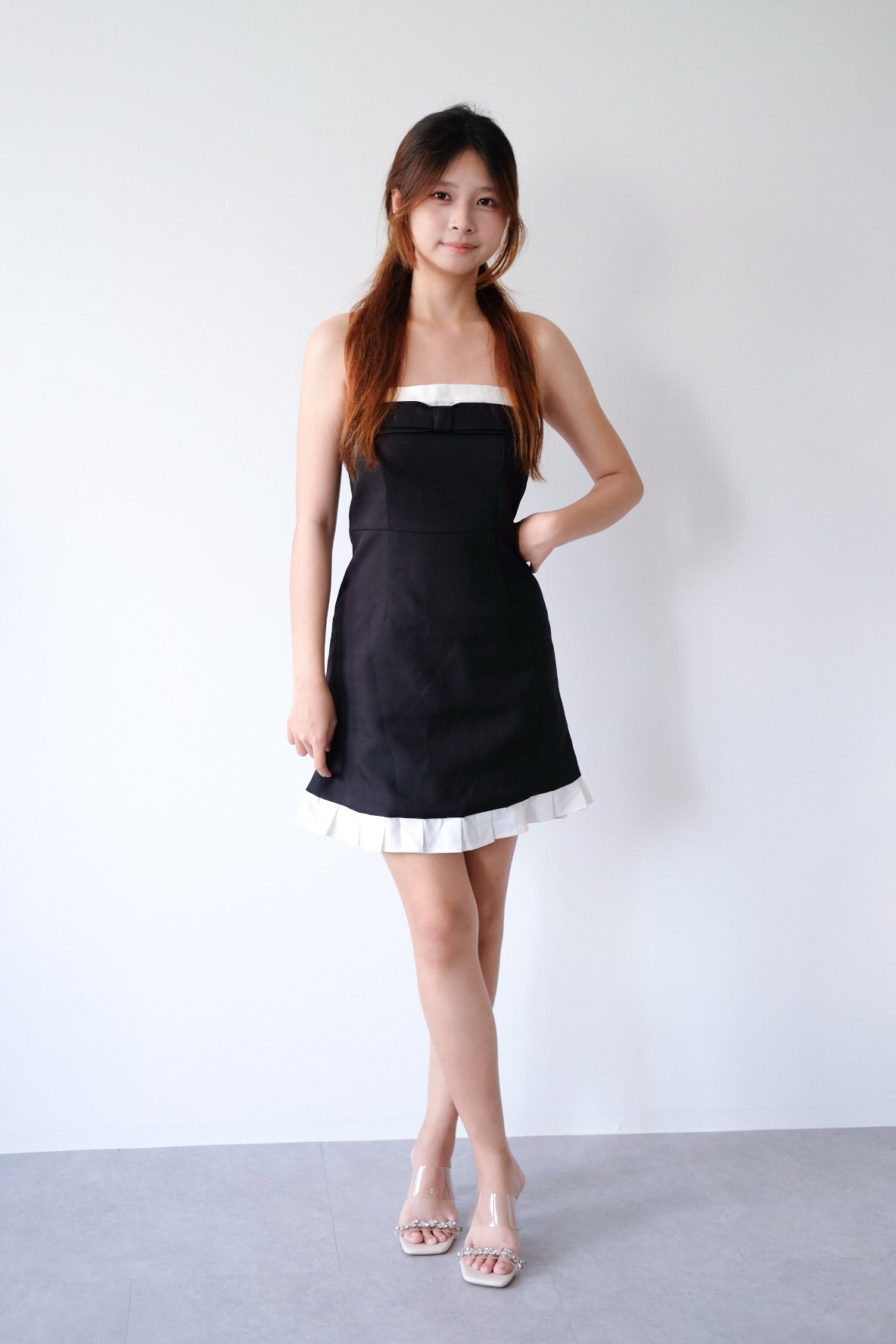 Tube Ribbon Ruffle Mini Dress